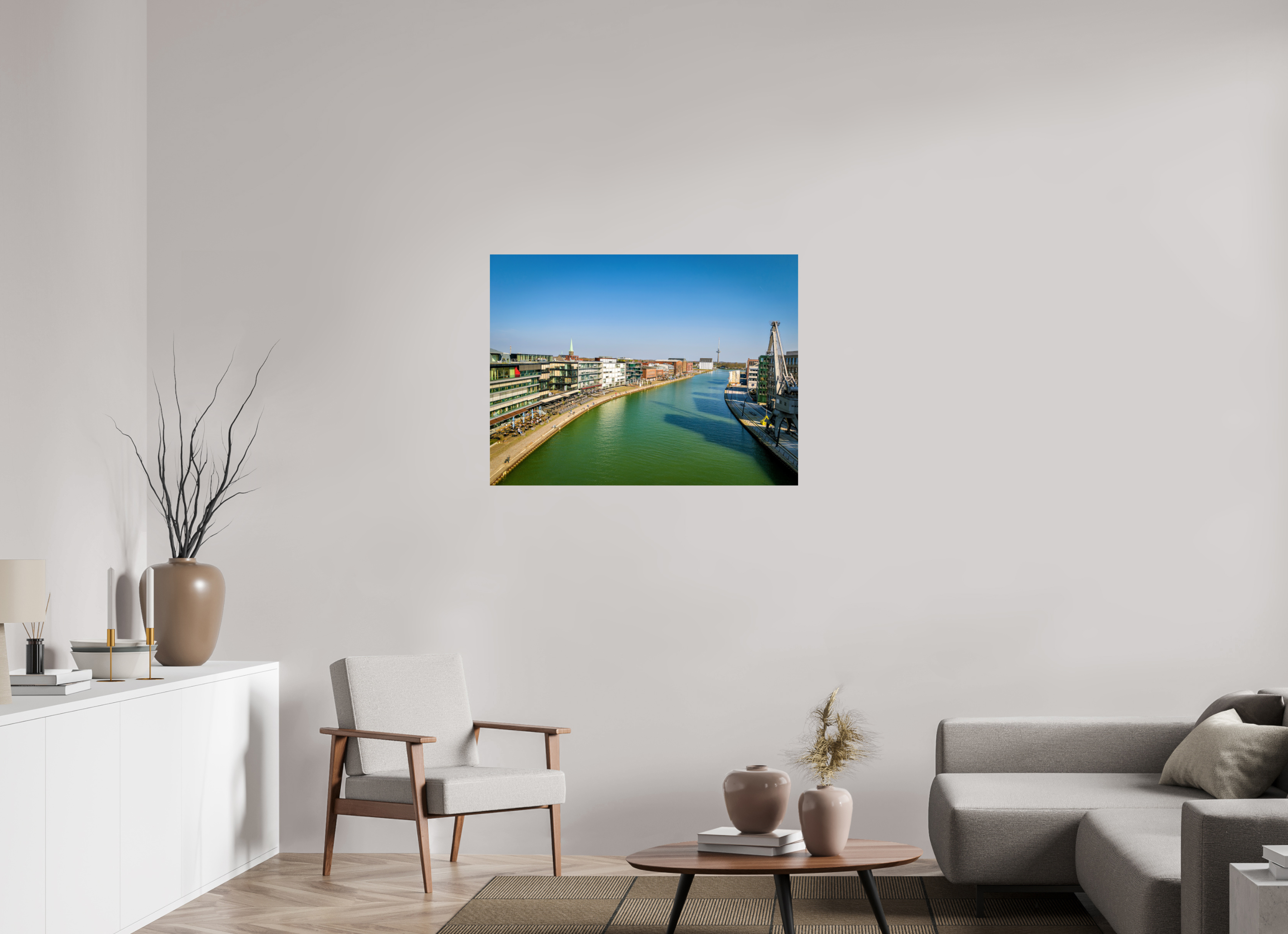 100 x 75 cm, Photo Print On Fuji Crystal DP II Münster Hafen – Ruhe zwischen Stahl und Wasser