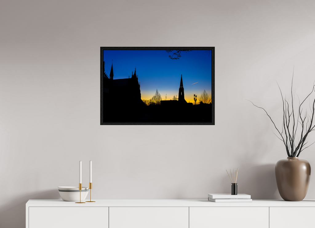 75 x 50 cm, Floater Frame Lamberti - Dom bei Sonnenaufgang