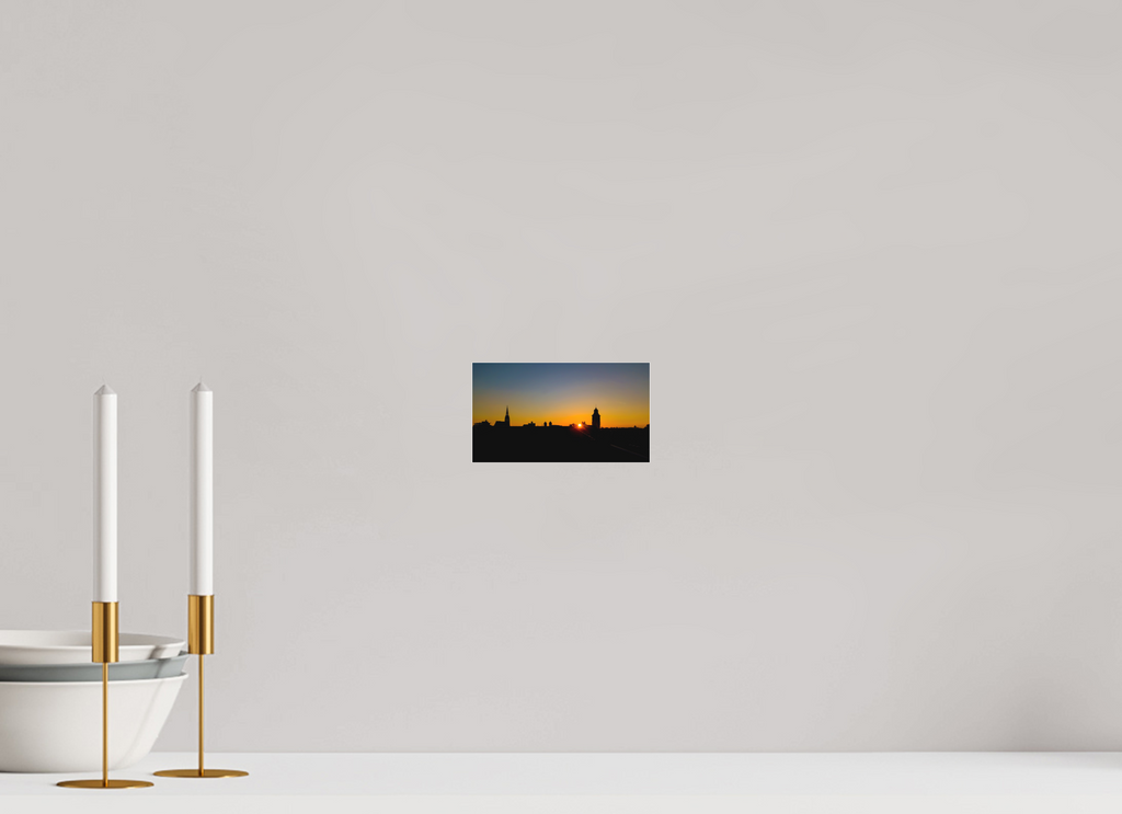 16 x 9 cm, Acrylglas Fine Art Pigmentdruck Skyline / Sonnenuntergang