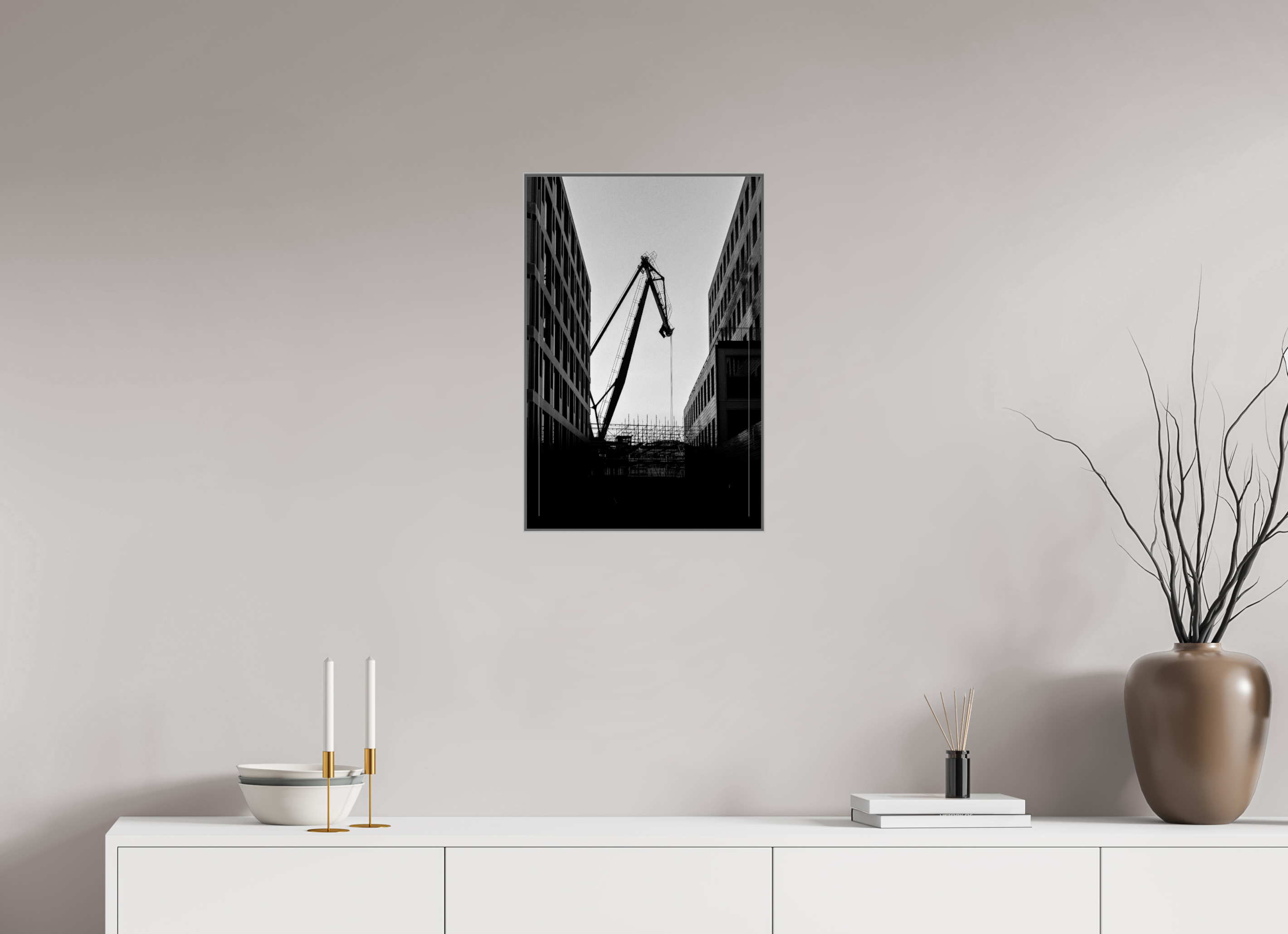 40 x 60 cm, Alurahmen 25mm Der Hafenkran im Hochformat