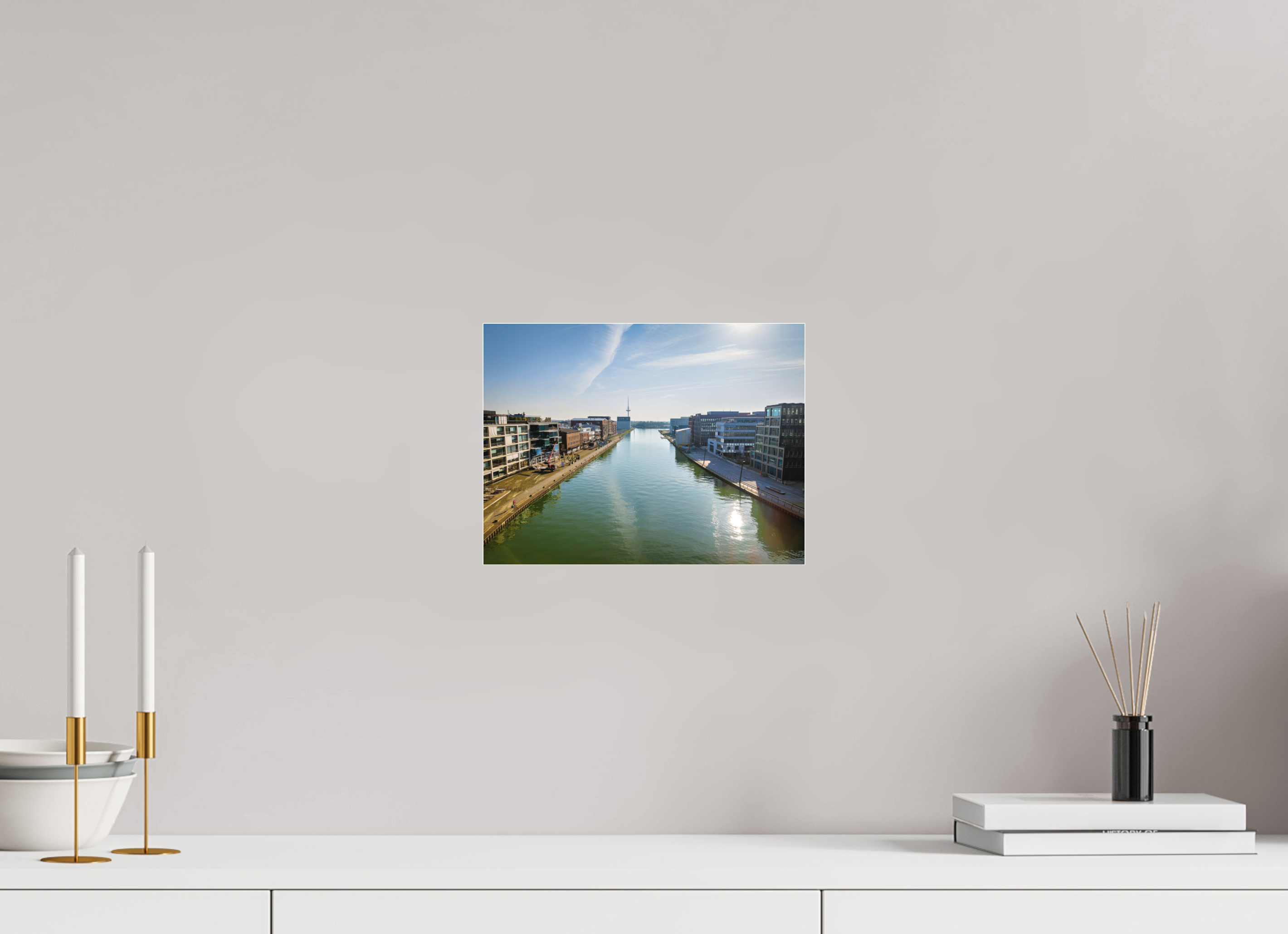 28 x 21 cm, Acrylglas Fine Art Pigmentdruck Münster Hafen – Ruhe zwischen Stahl und Wasser