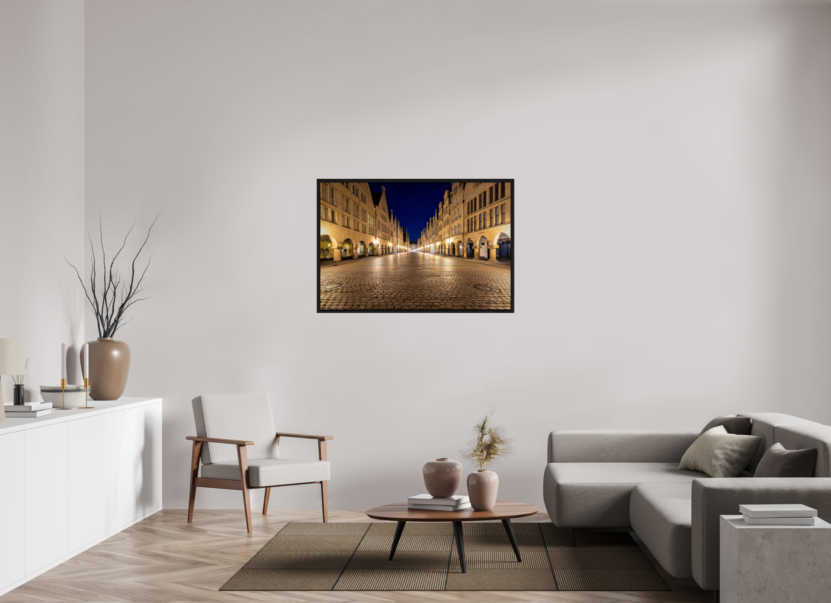 120 x 80 cm, Floater Frame Prinzipalmarkt bei Nacht