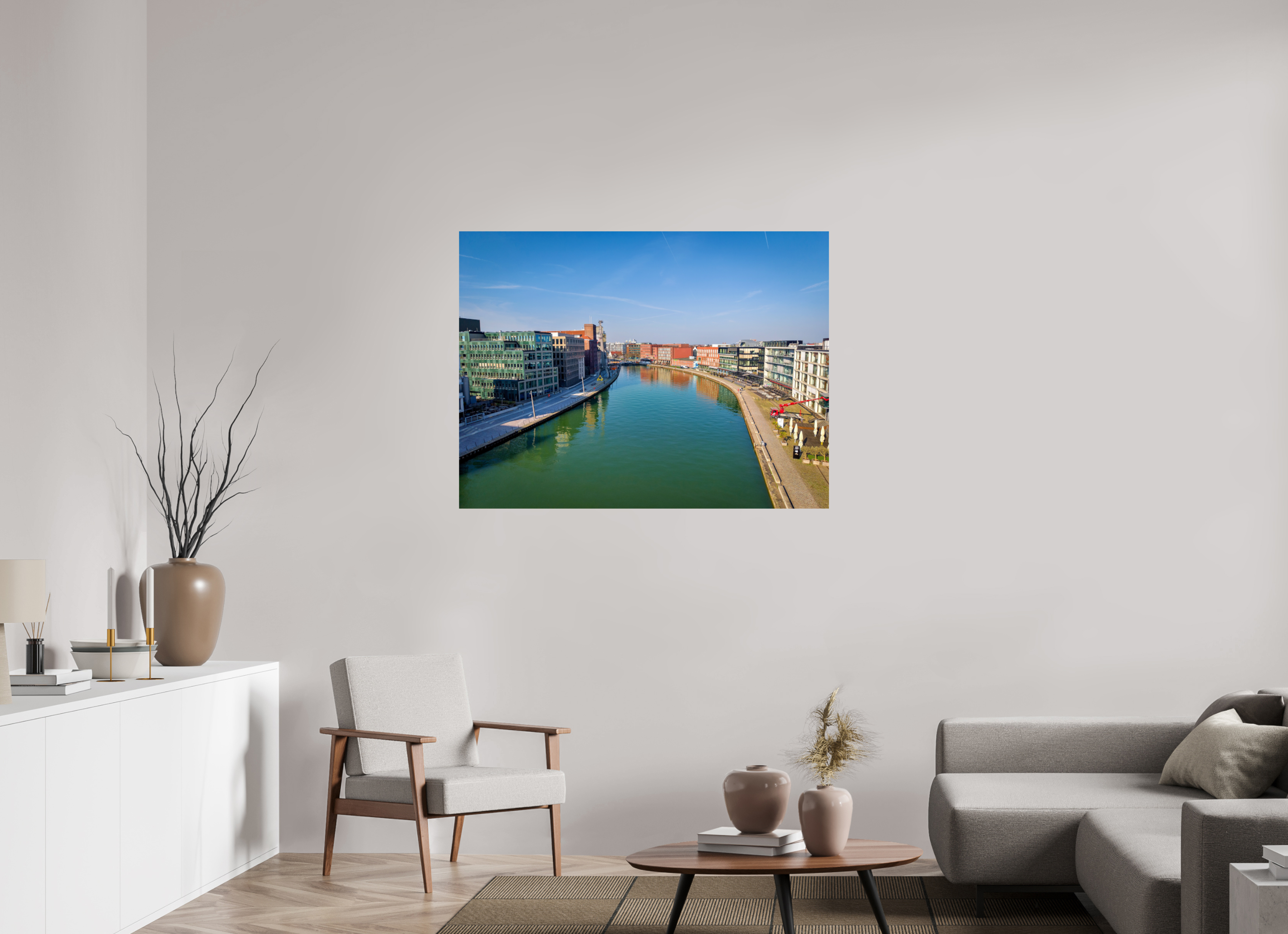120 x 90 cm, Photo Print On Fuji Crystal DP II Münster Hafen – Ruhe zwischen Stahl und Wasser