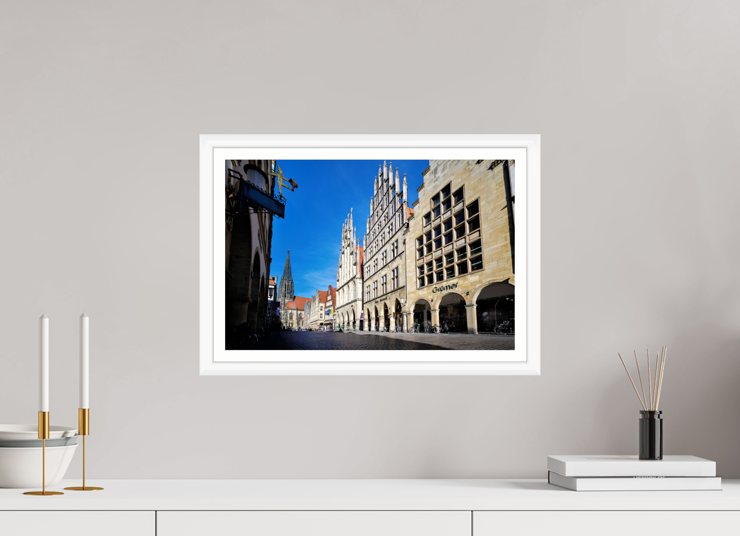 45 x 30 cm, Bern weiß und Rand Prinzipalmarkt mit Lamberti