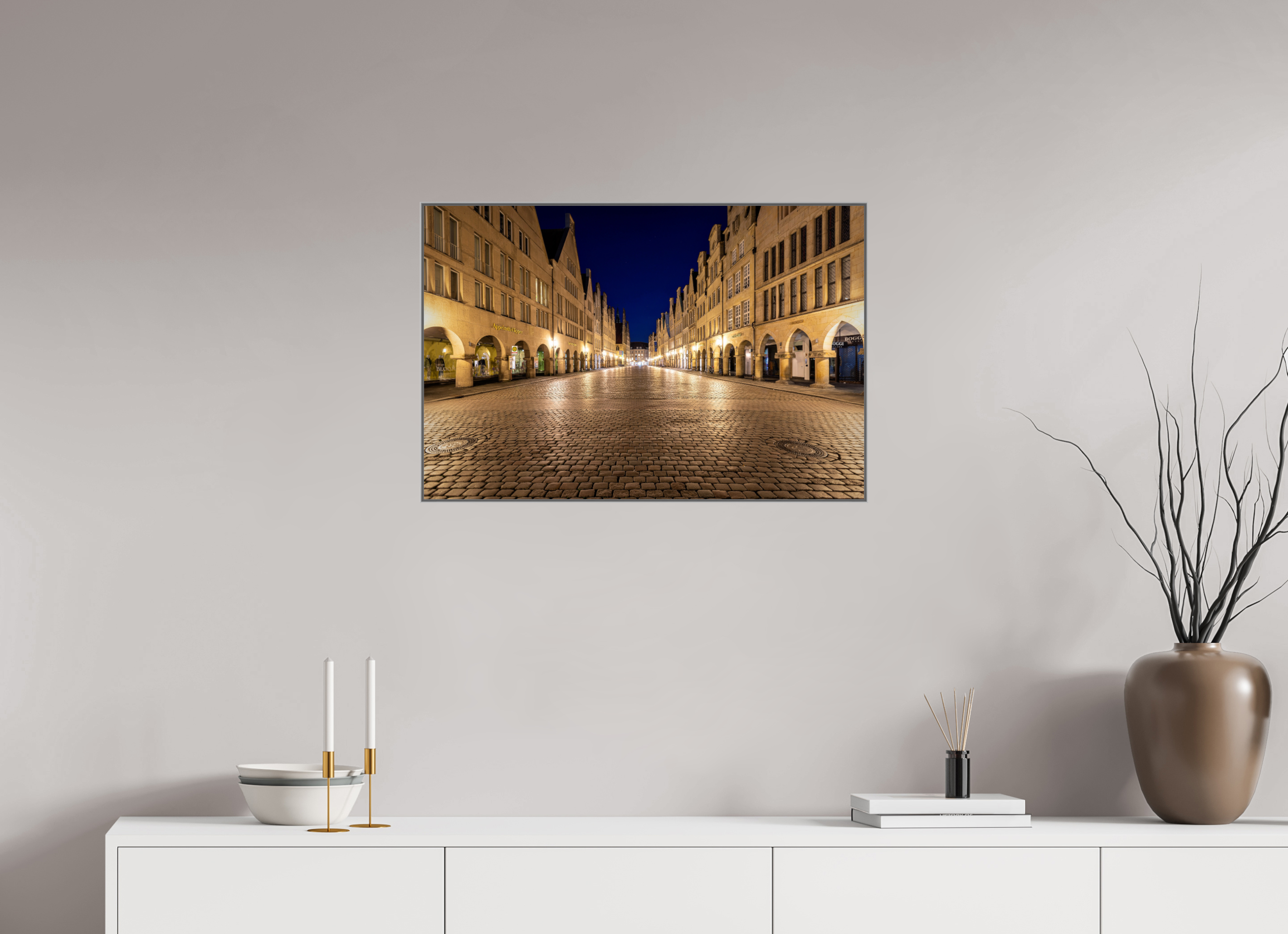 75 x 50 cm, Alurahmen 25mm Prinzipalmarkt bei Nacht