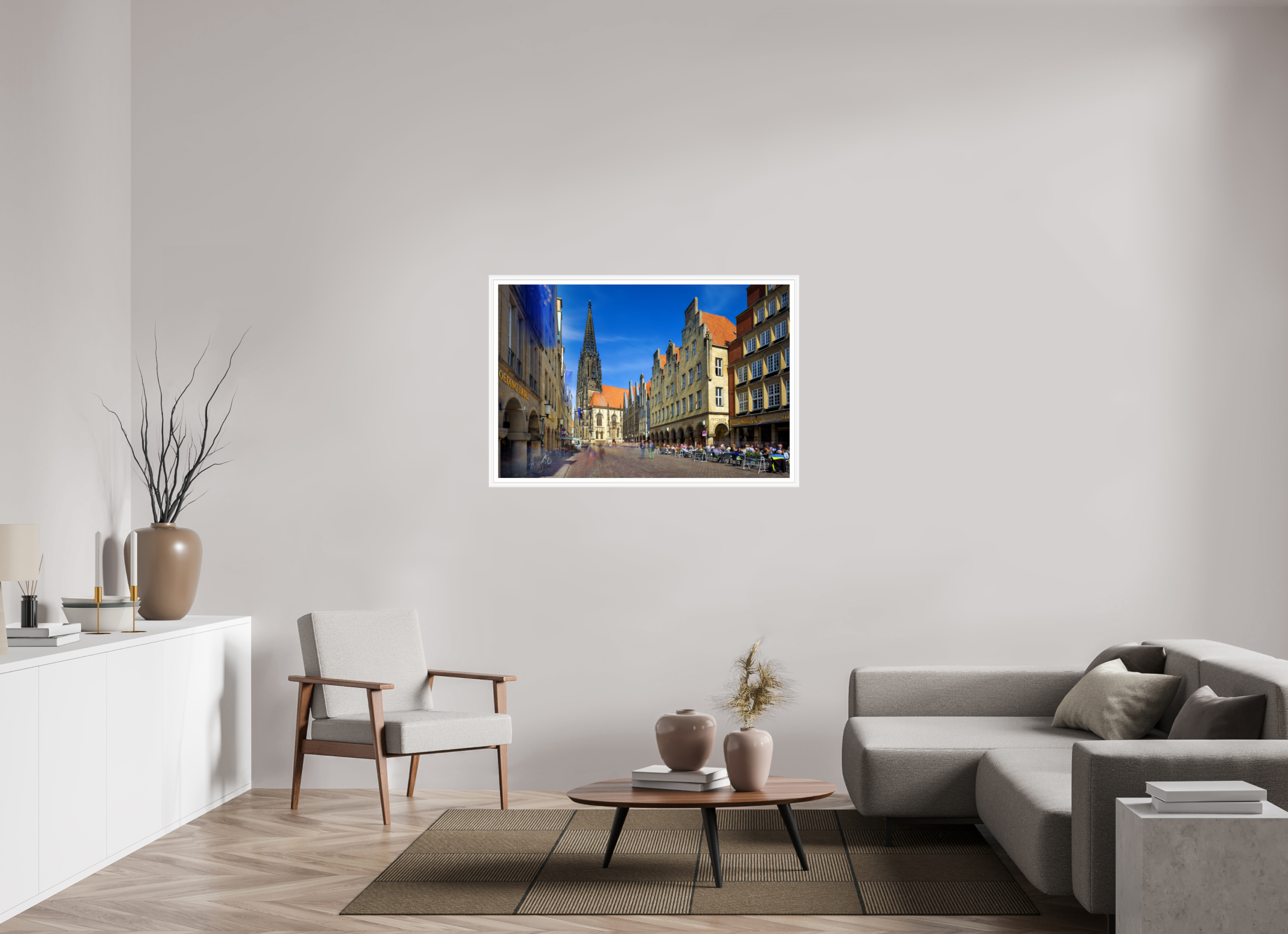 120 x 80 cm, Bern weiß und Rand Lambertikirche - Prinzipalmarkt