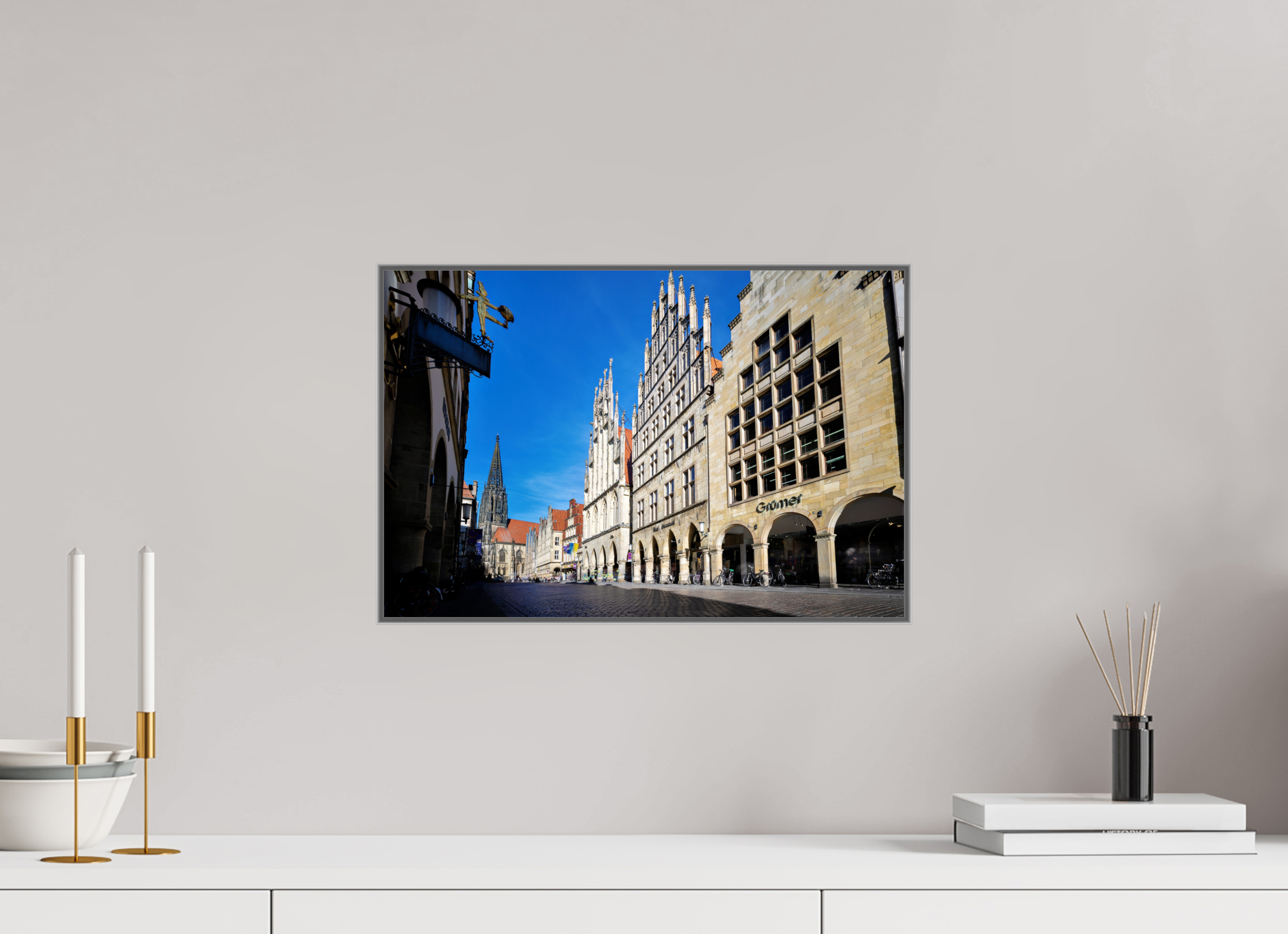 45 x 30 cm, Alurahmen 25mm Prinzipalmarkt mit Lamberti