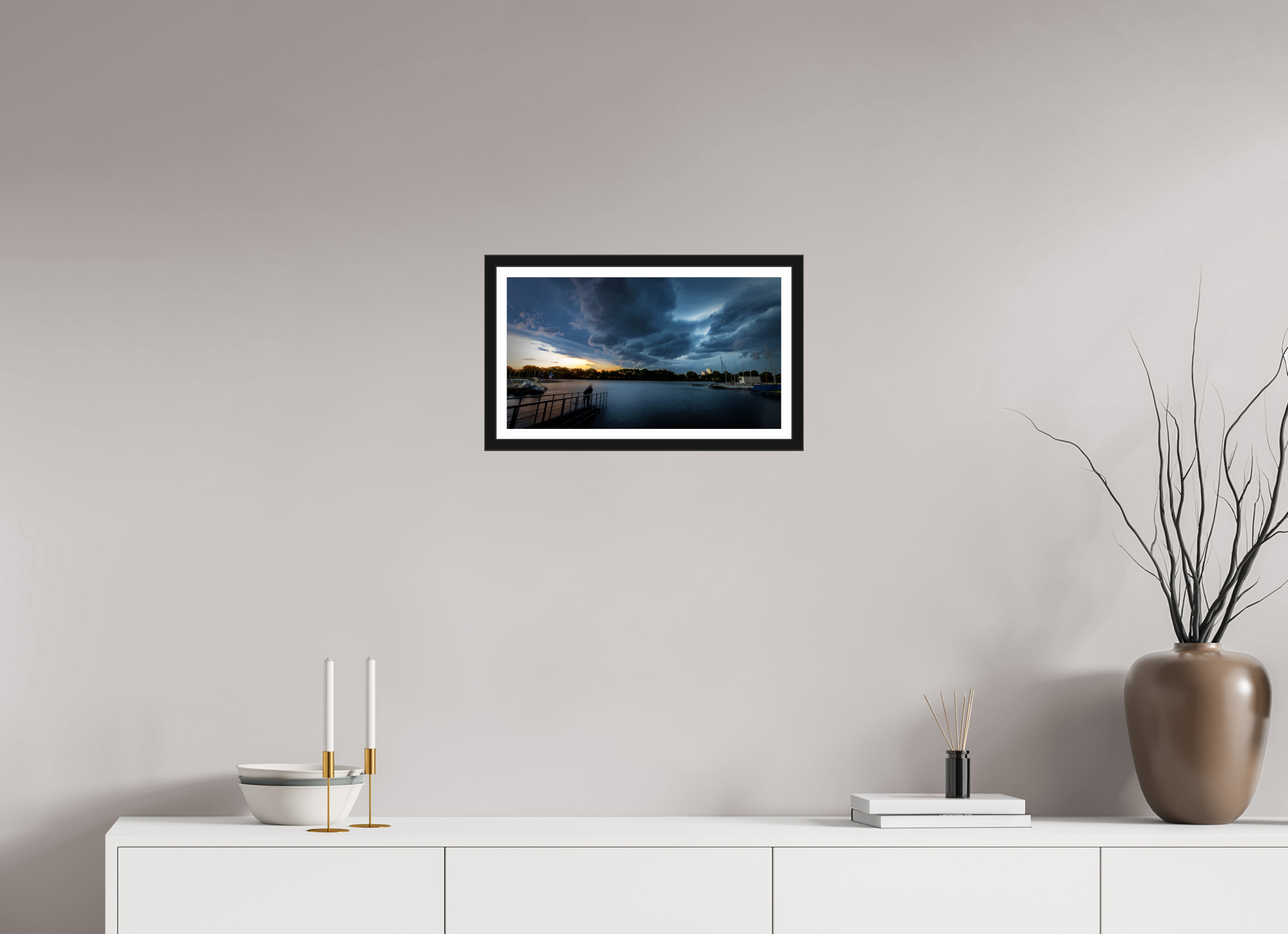 48 x 27 cm, Bern und Rand Der Aasee im Gewitter
