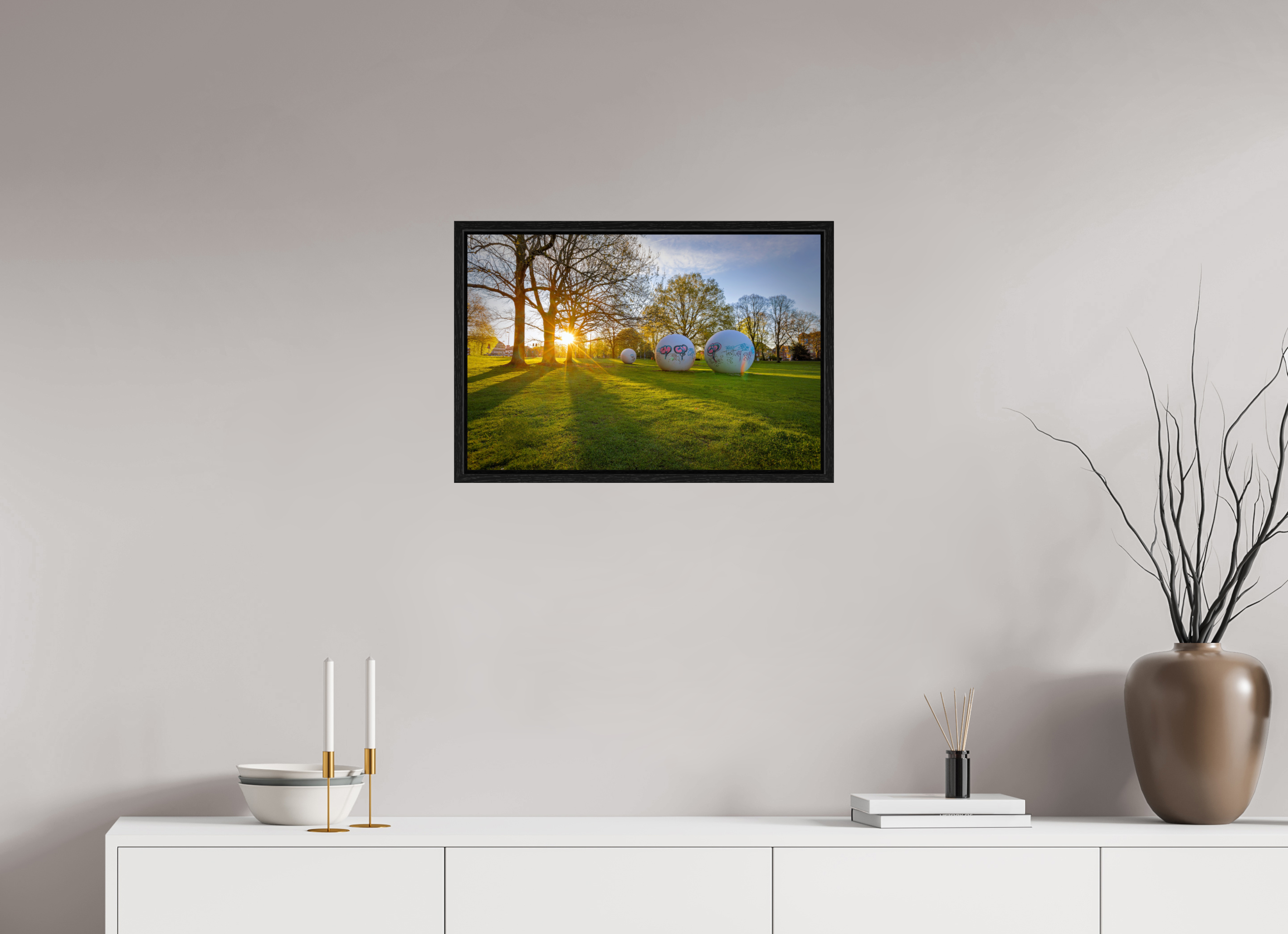 60 x 40 cm, Floater Frame Der Aasee Sonnenaufgang