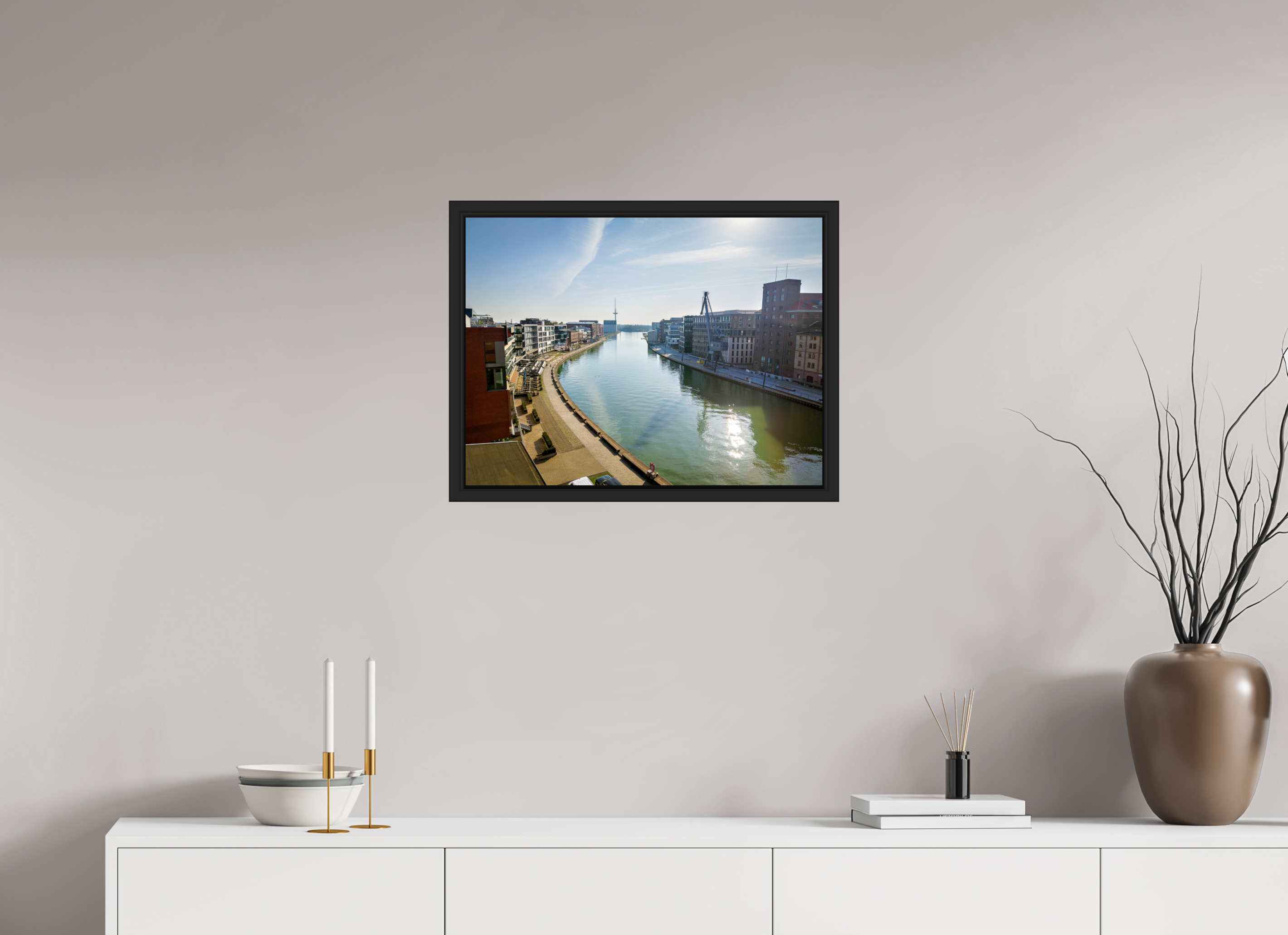 60 x 45 cm, Tokyo 20mm Schattenfuge 4mm Münster Hafen – Ruhe zwischen Stahl und Wasser