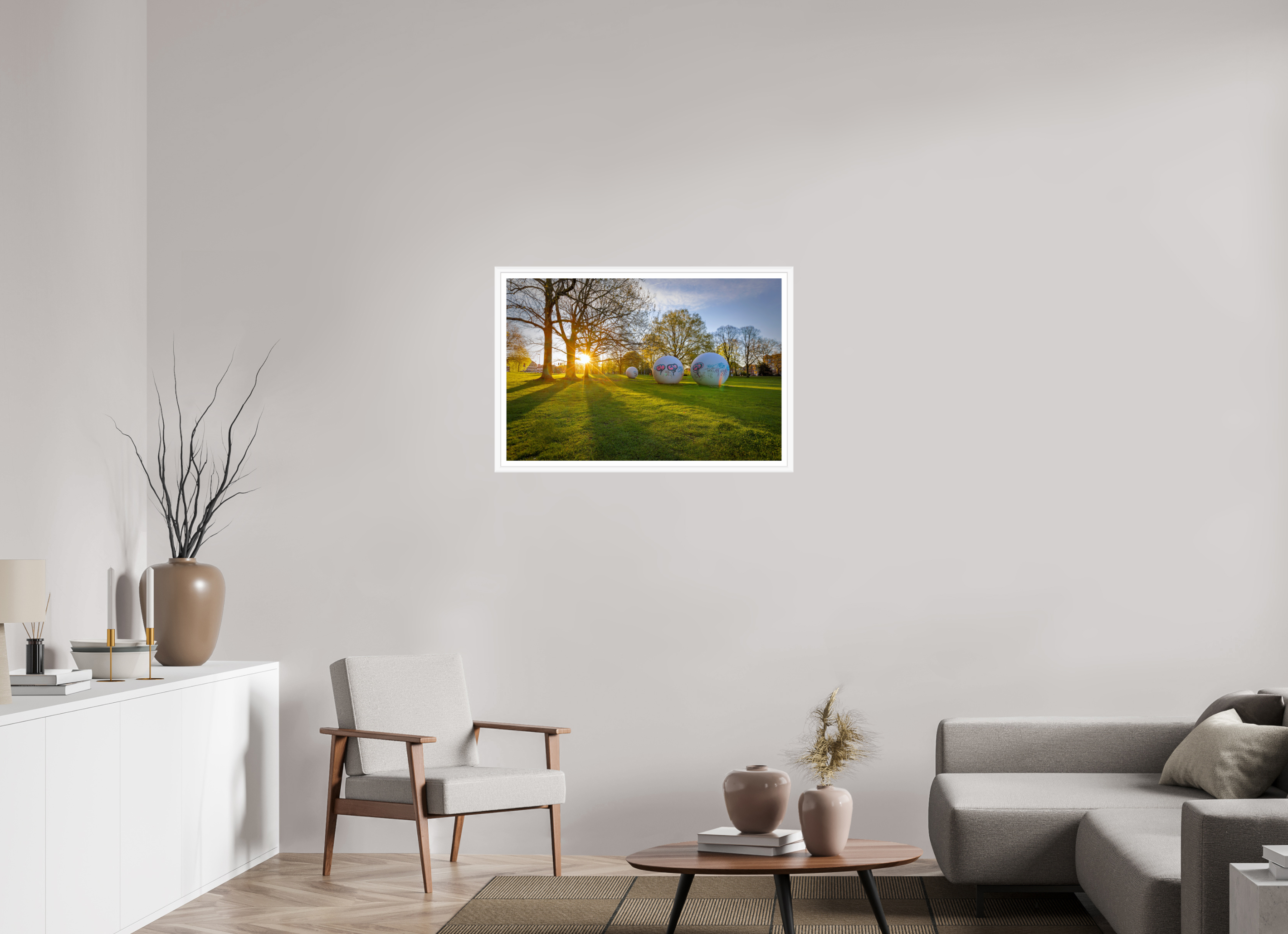 90 x 60 cm, Bern weiß und Rand Der Aasee Sonnenaufgang