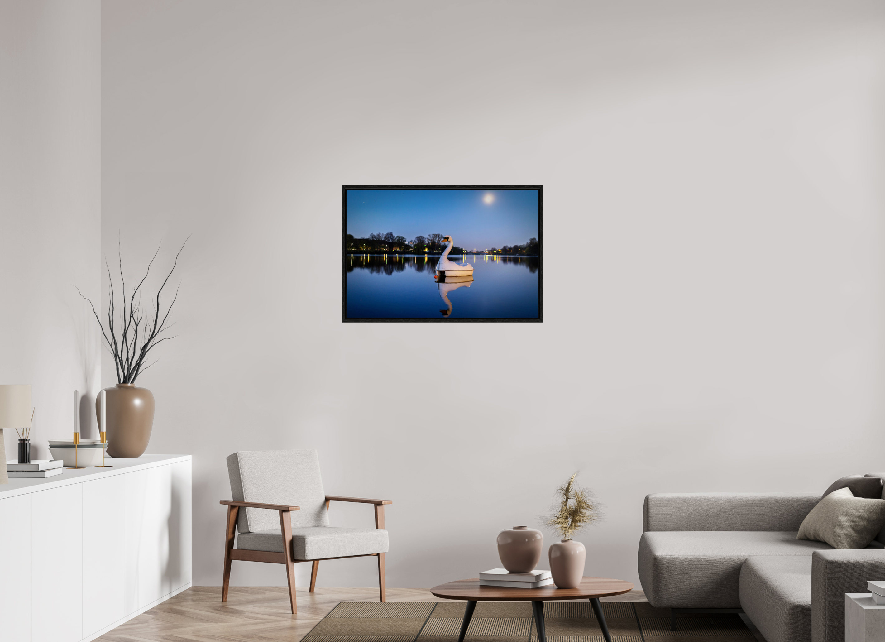90 x 60 cm, Floater Frame Der Schwan