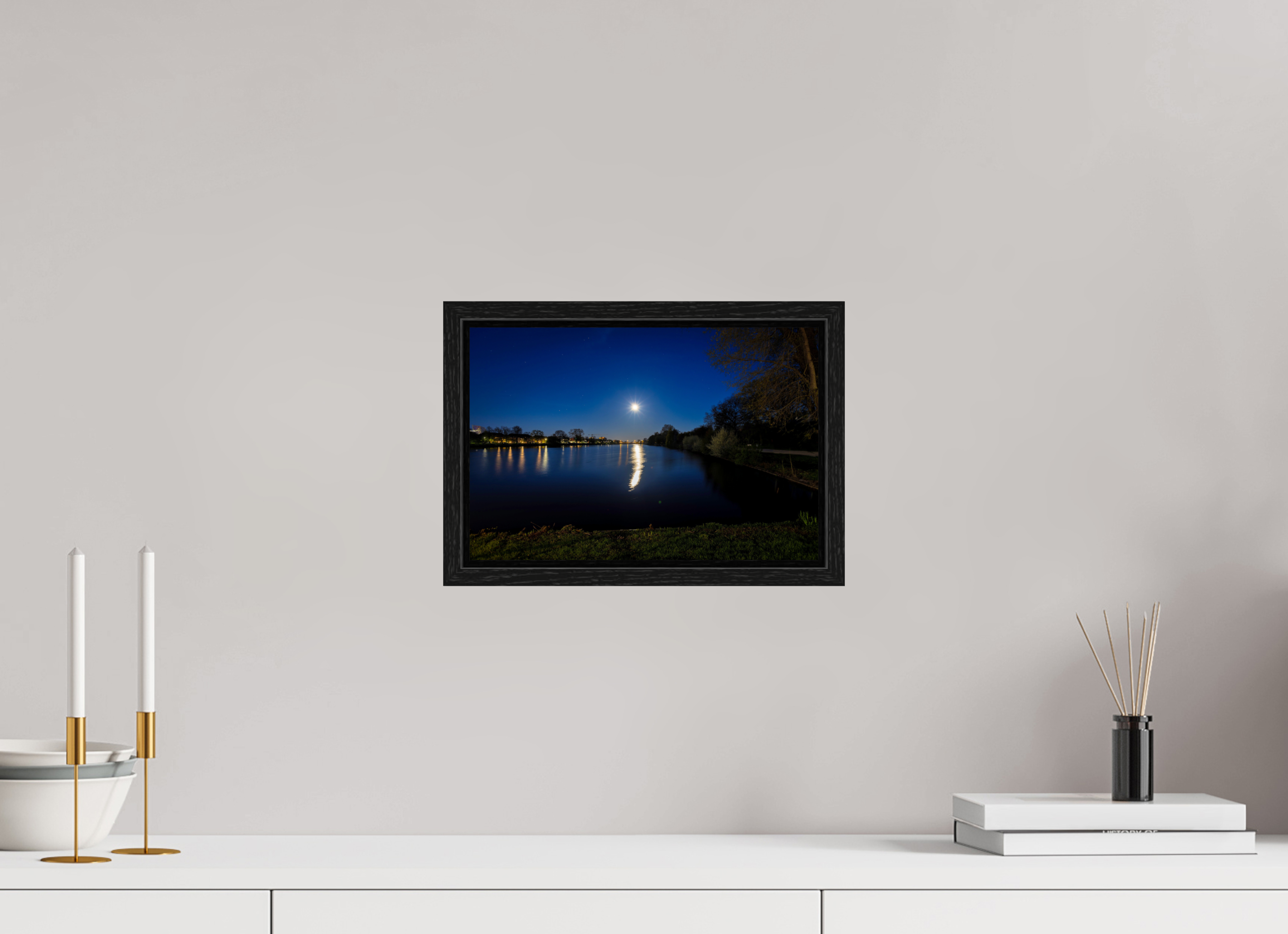 30 x 20 cm, Floater Frame Aasee bei Nacht