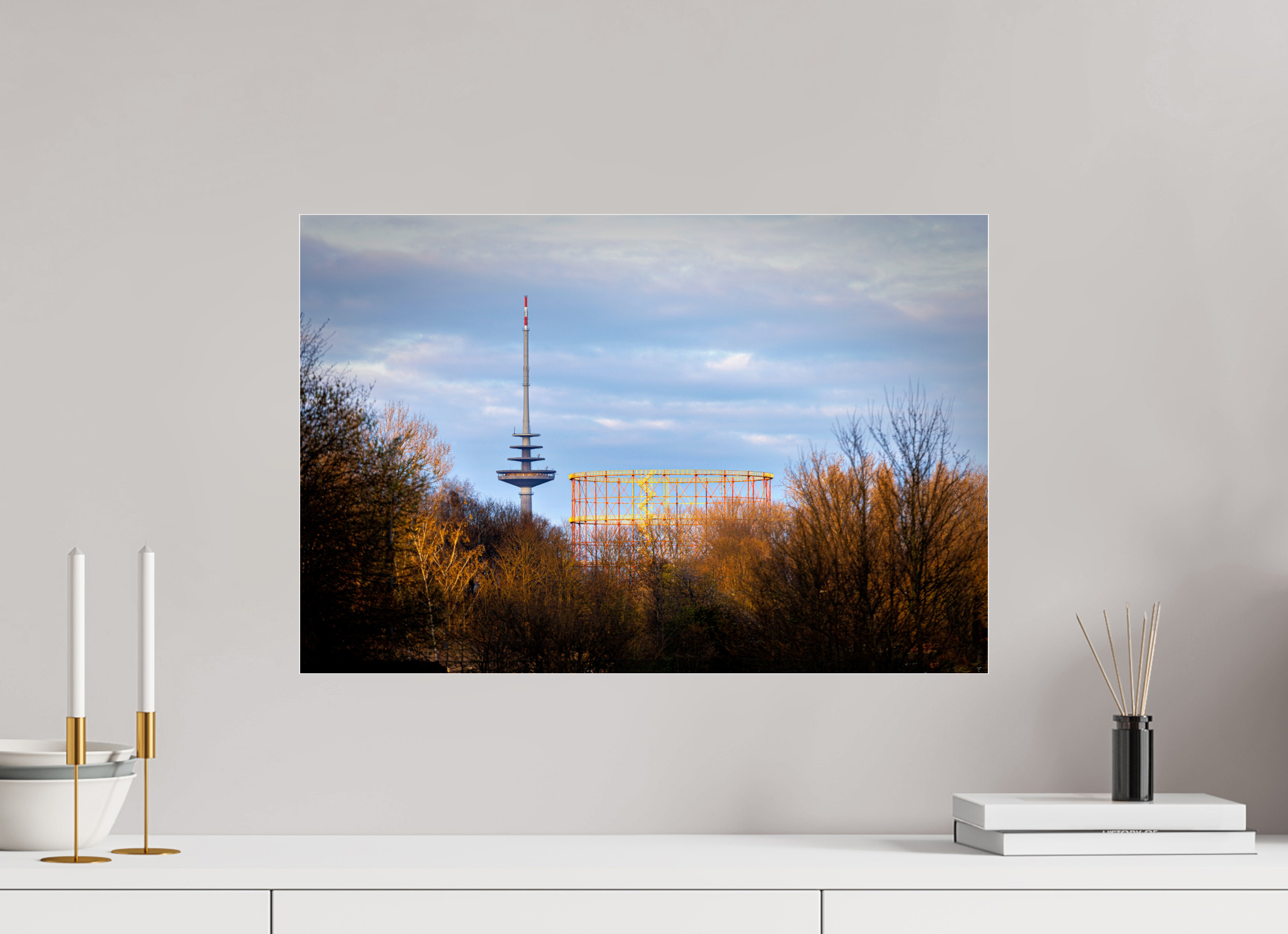 60 x 40 cm, Photo Print Under Acrylic Glass Fernsehturm und Gasometer