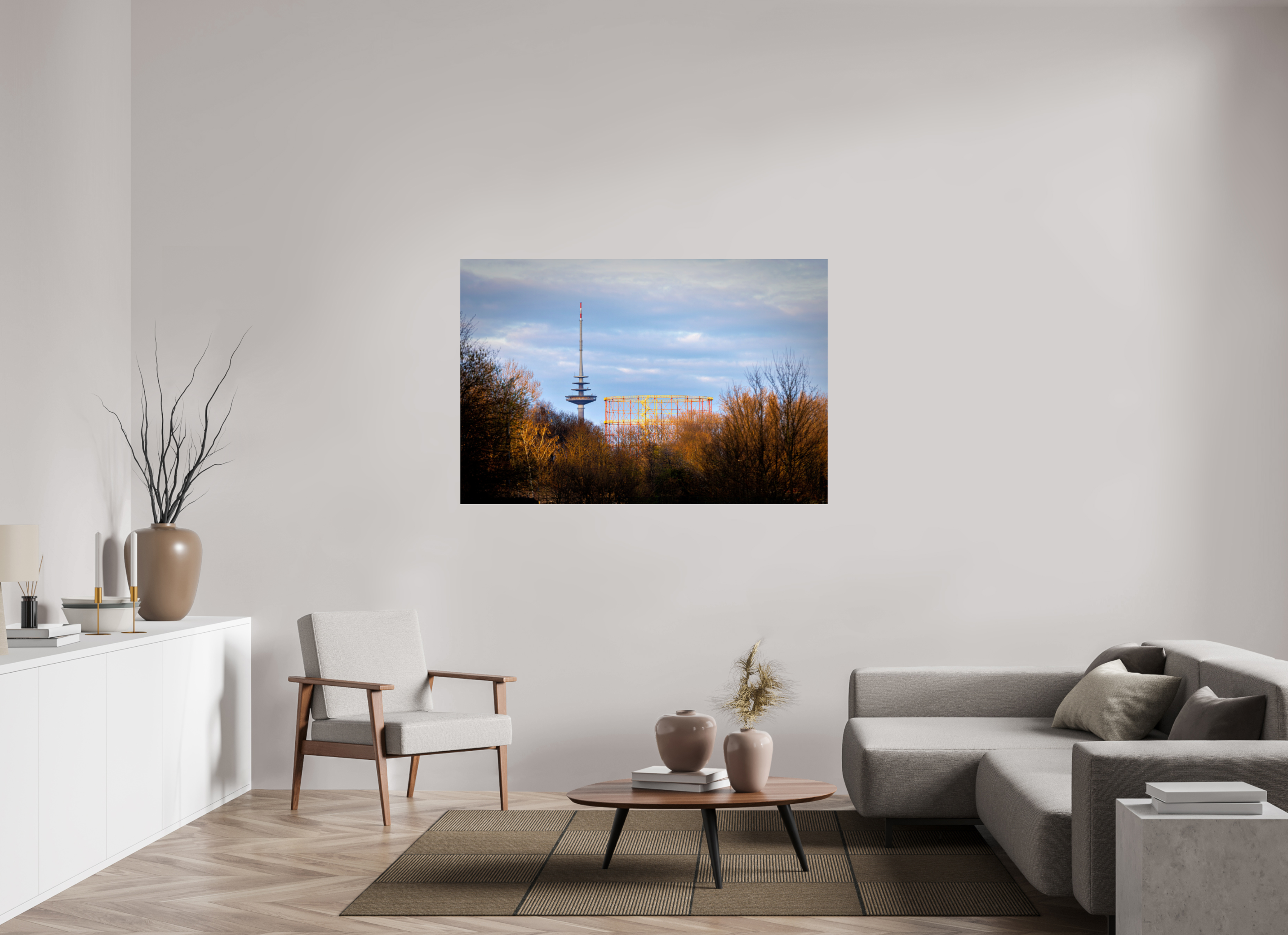 150 x 100 cm, Photo Print Under Acrylic Glass Fernsehturm und Gasometer