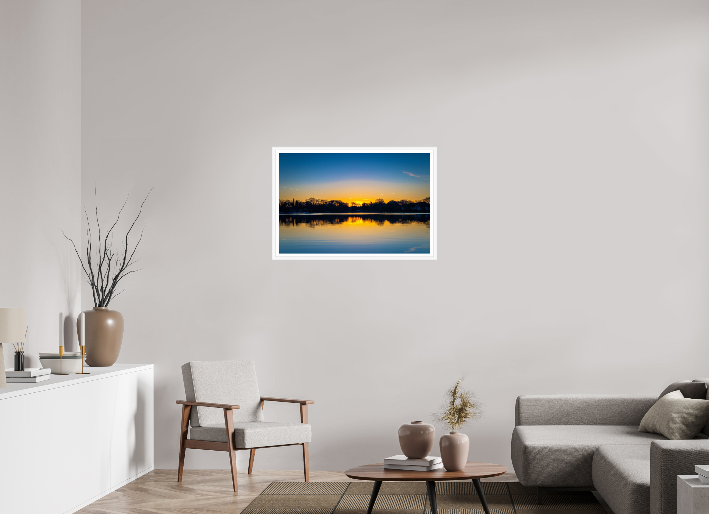 90 x 60 cm, Bern weiß und Rand Der Aasee bei Sonnenaufgang