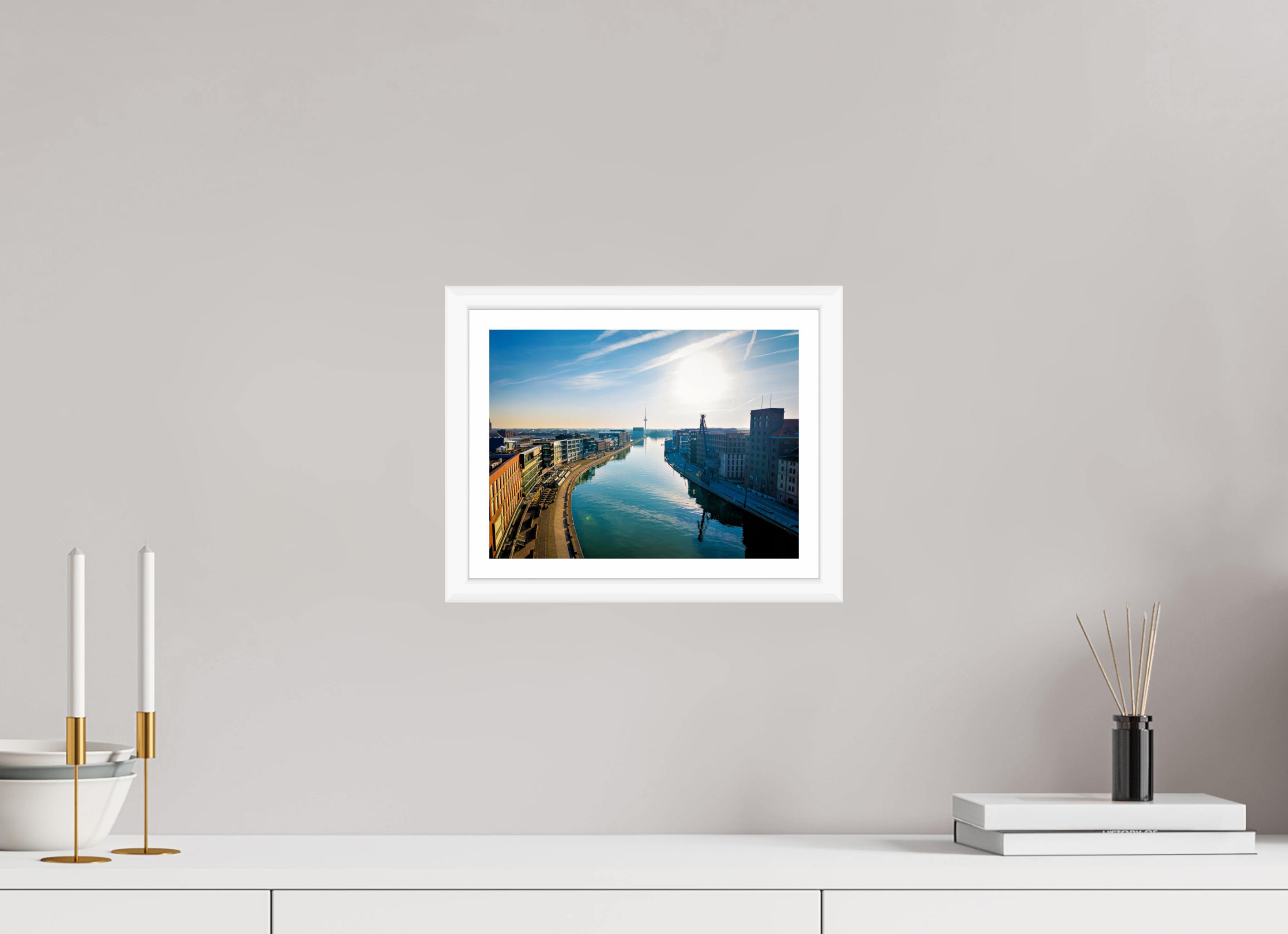 28 x 21 cm, Bern weiß und Rand Münster Hafen – Ruhe zwischen Stahl und Wasser