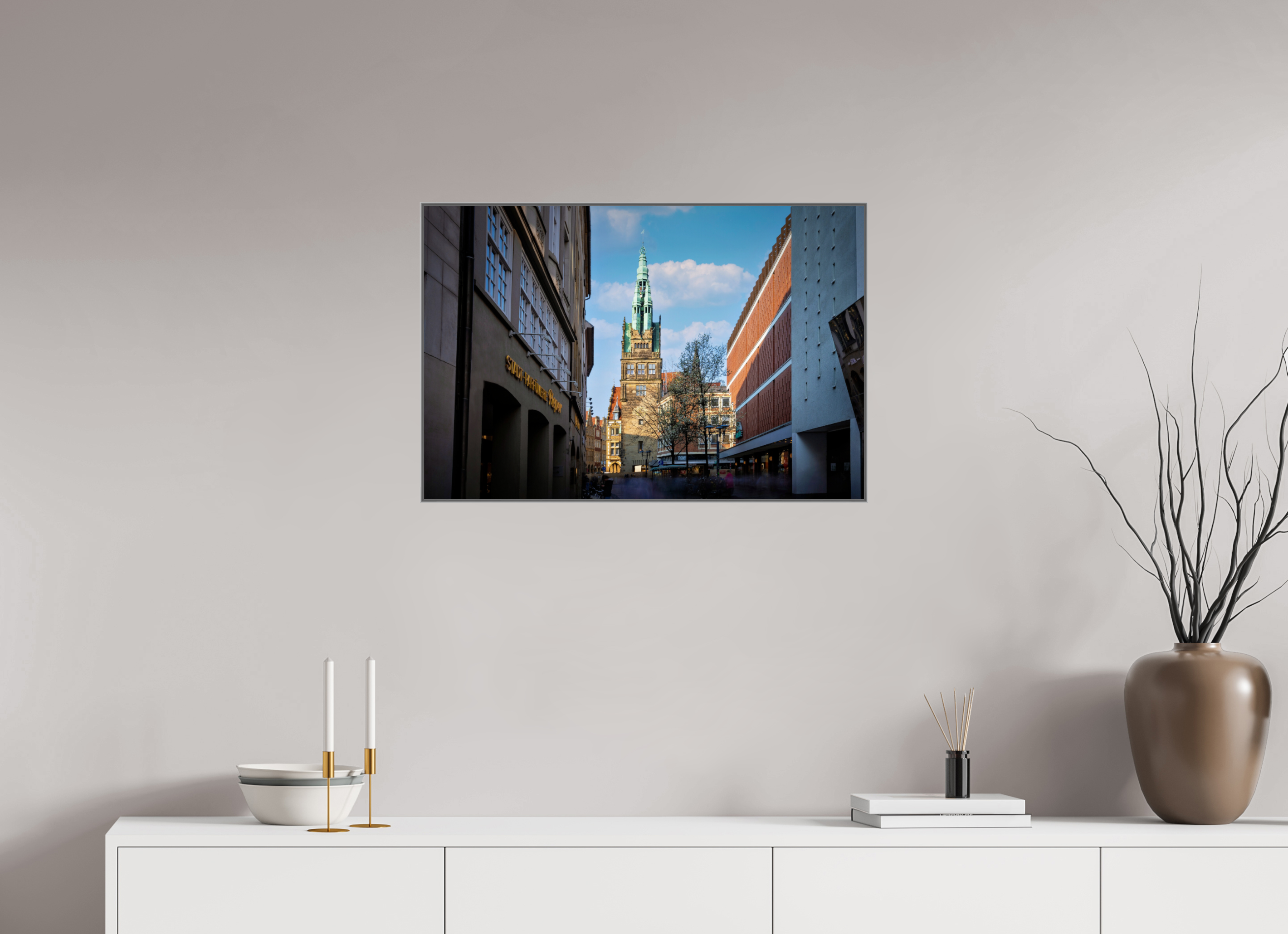 75 x 50 cm, Alurahmen 25mm Der Stadthausturm
