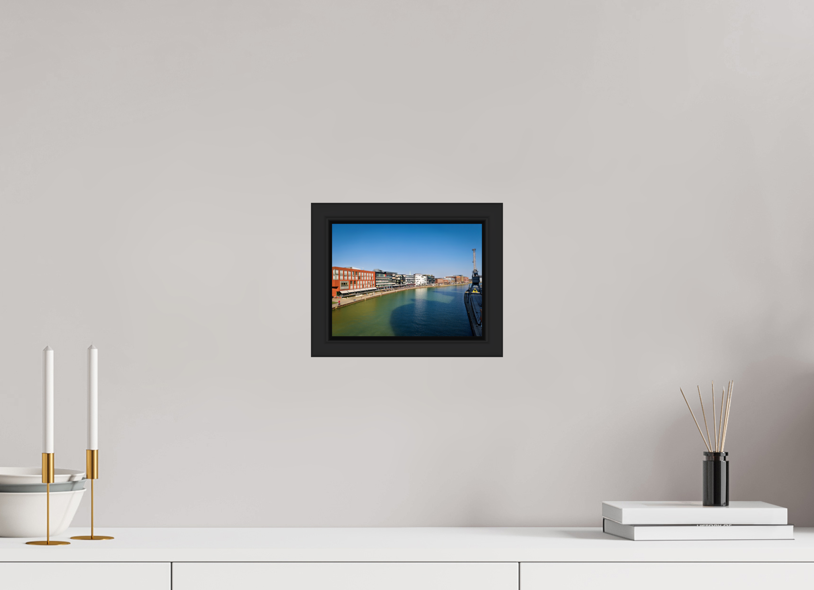 20 x 15 cm, Tokyo 20mm Schattenfuge 4mm Münster Hafen – Ruhe zwischen Stahl und Wasser