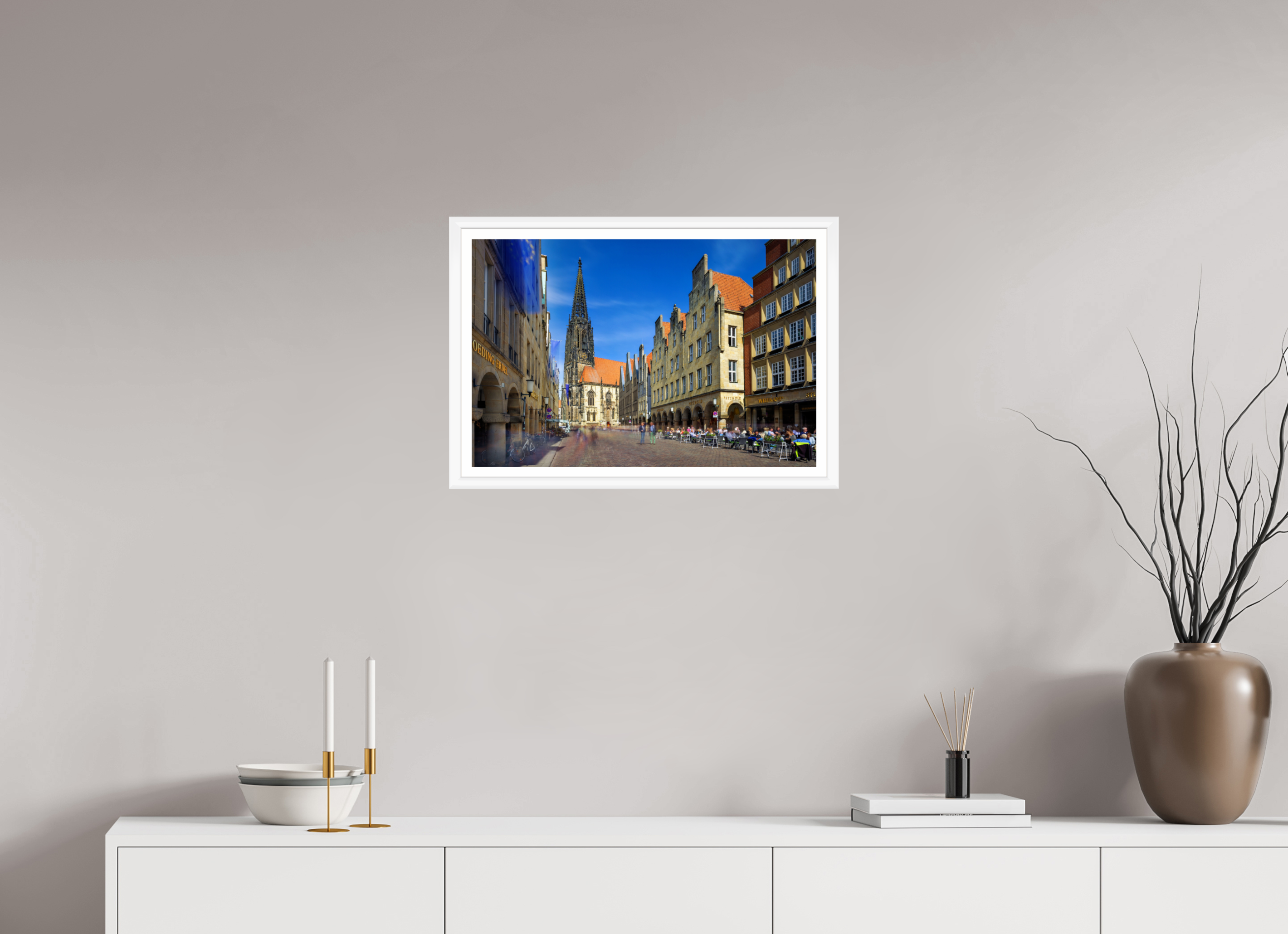 60 x 40 cm, Bern weiß und Rand Lambertikirche - Prinzipalmarkt