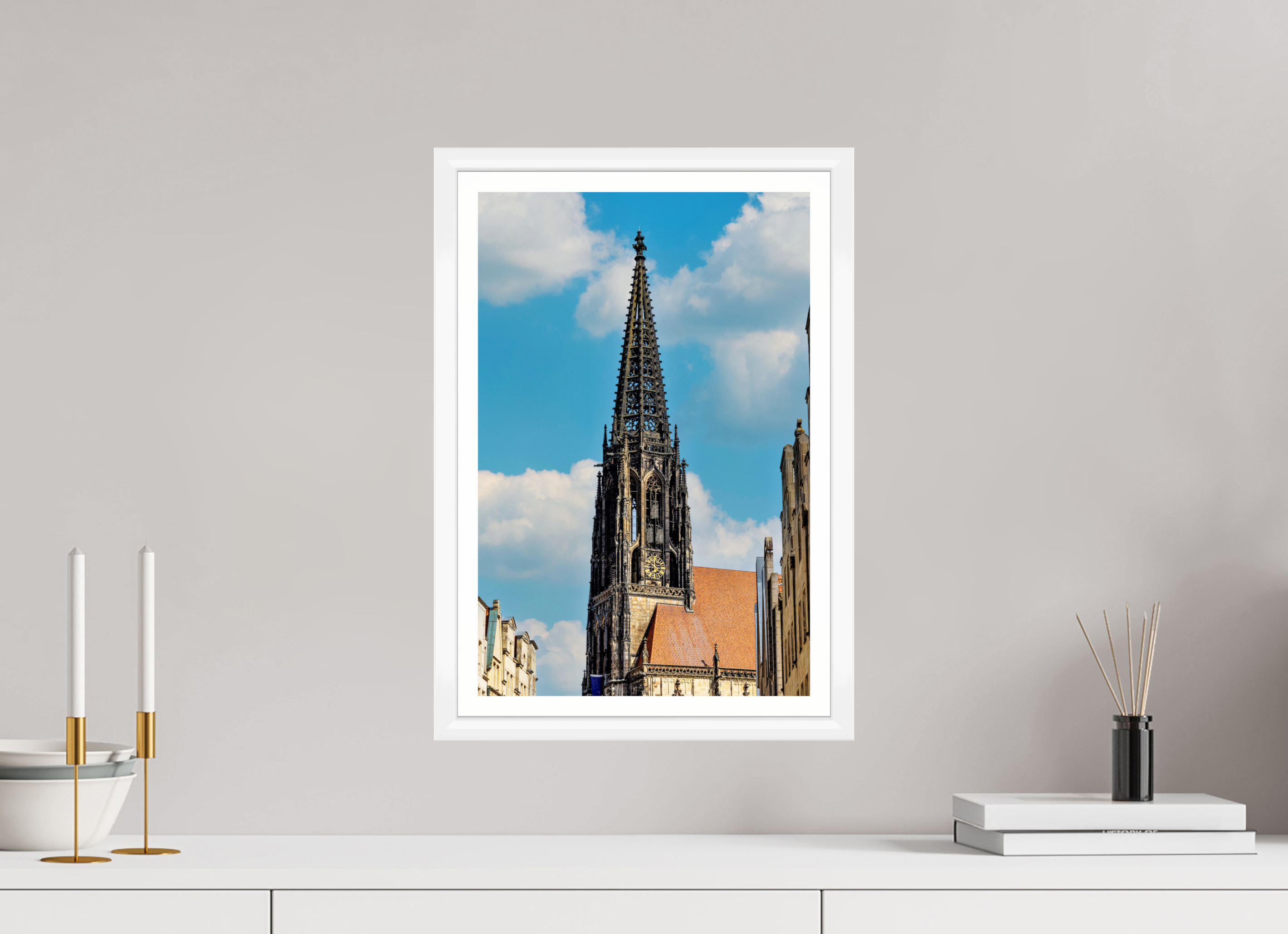 30 x 45 cm, Bern weiß und Rand Lambertikirche - Der Turm