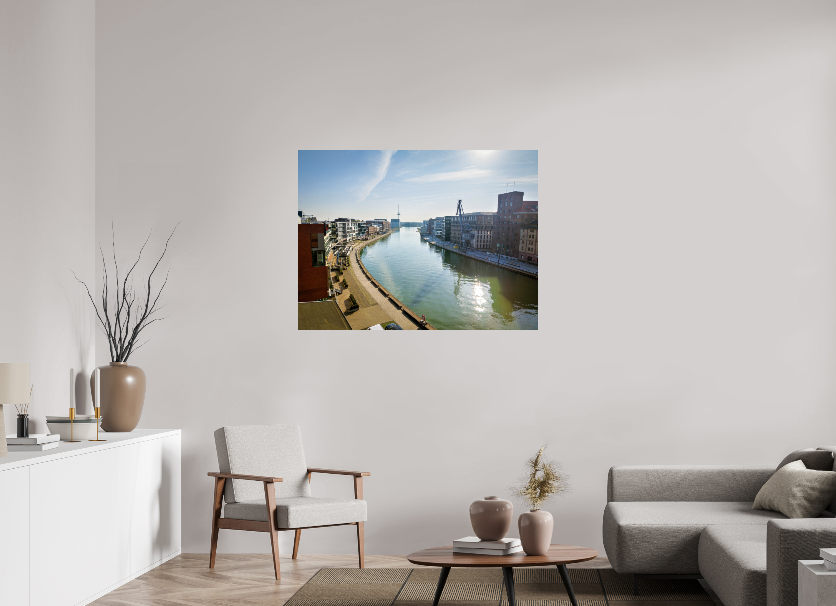 120 x 90 cm, Photo Print On Fuji Crystal DP II Münster Hafen – Ruhe zwischen Stahl und Wasser