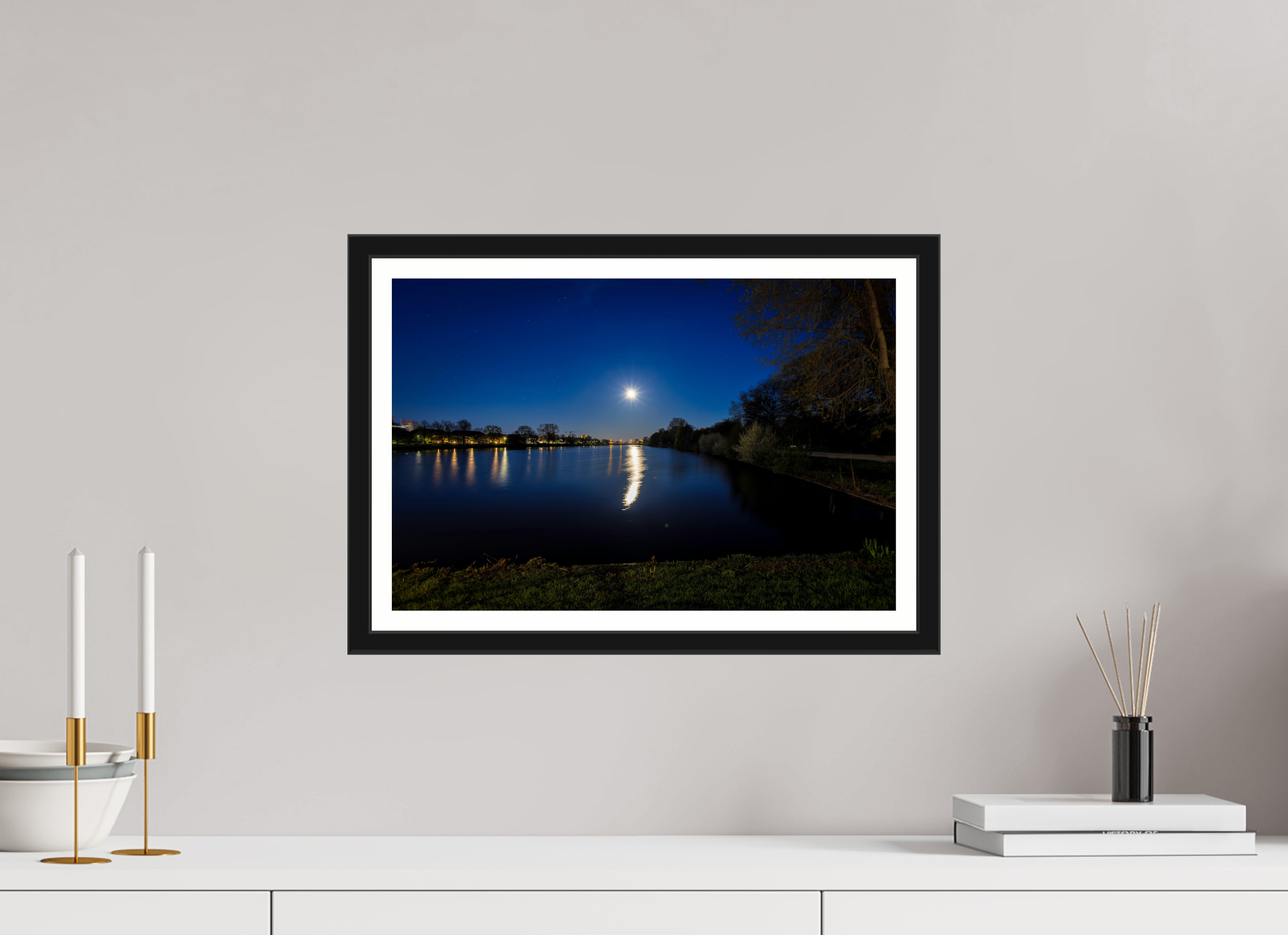 45 x 30 cm, Bern und Rand Aasee bei Nacht