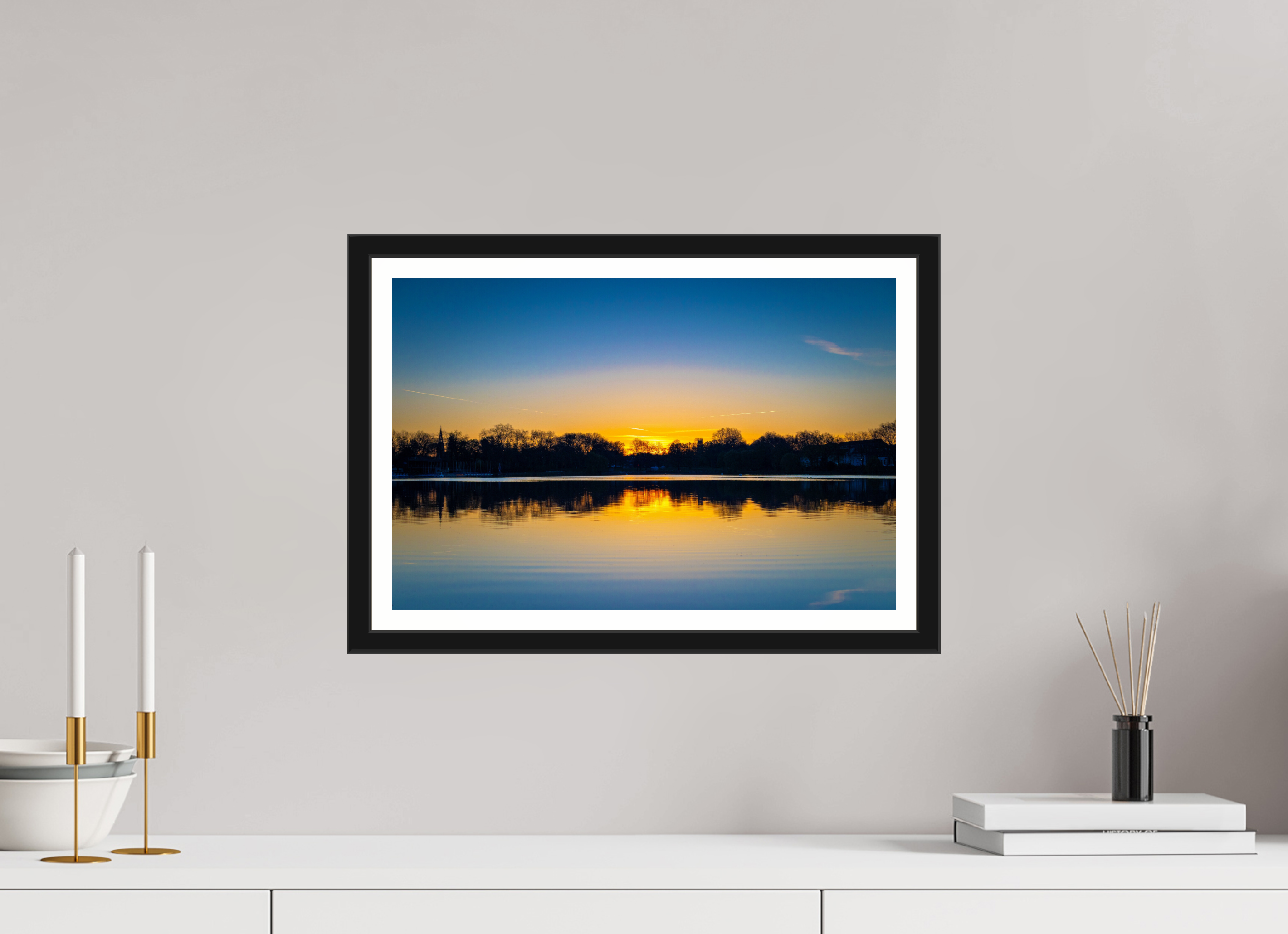 45 x 30 cm, Bern und Rand Der Aasee bei Sonnenaufgang