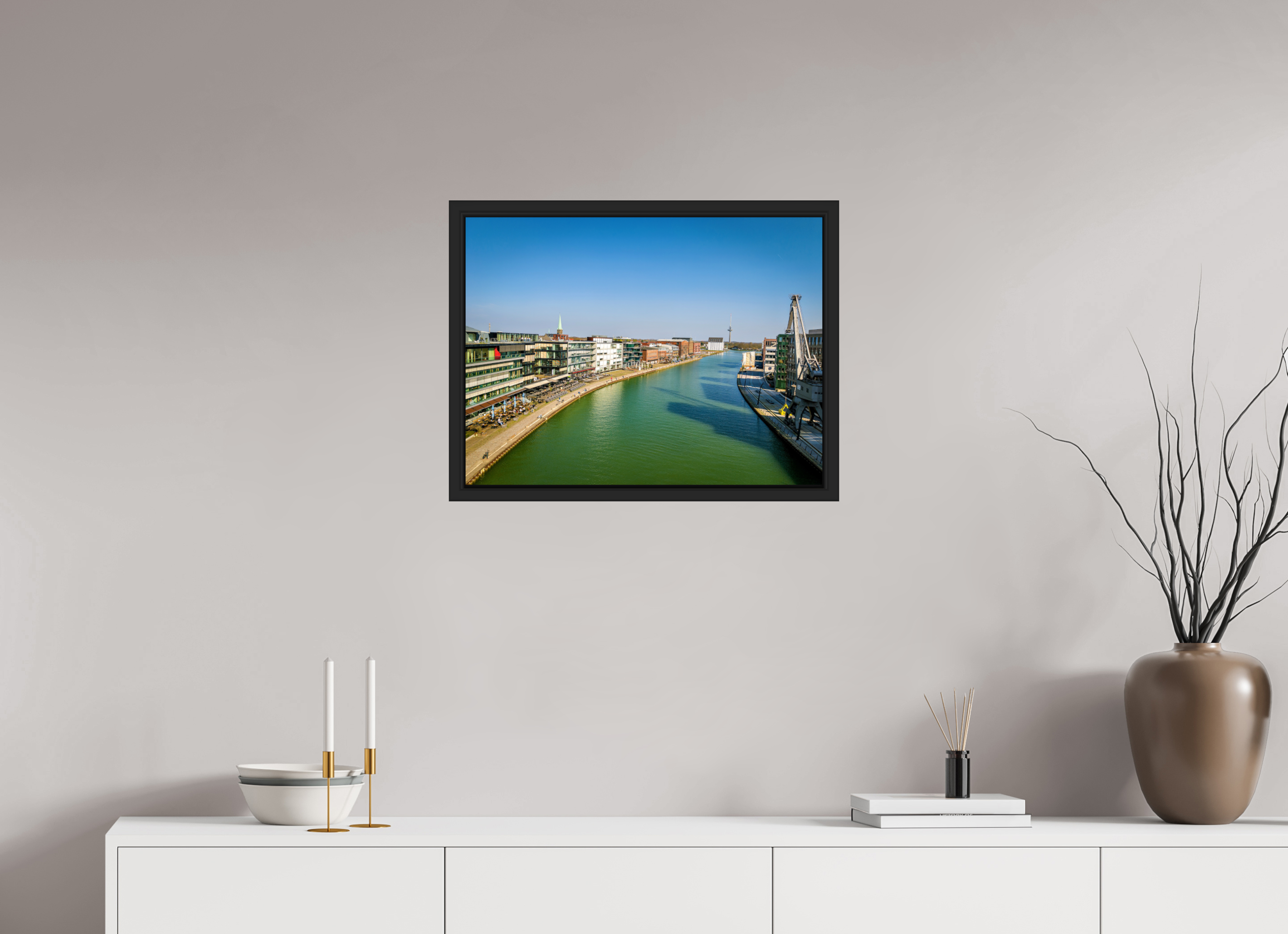 60 x 45 cm, Tokyo 20mm Schattenfuge 4mm Münster Hafen – Ruhe zwischen Stahl und Wasser