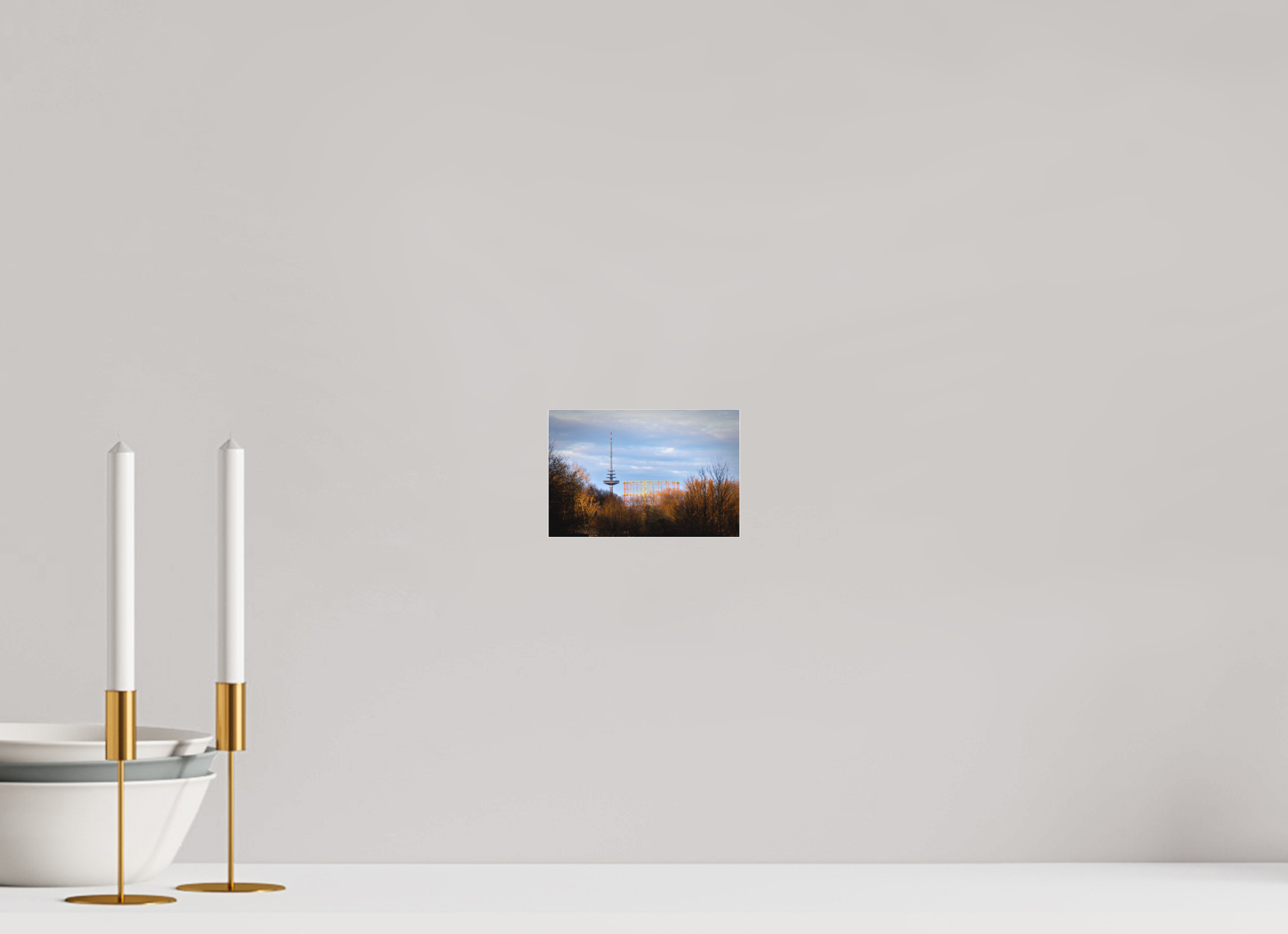 15 x 10 cm, Acrylglas Fine Art Pigmentdruck Fernsehturm und Gasometer