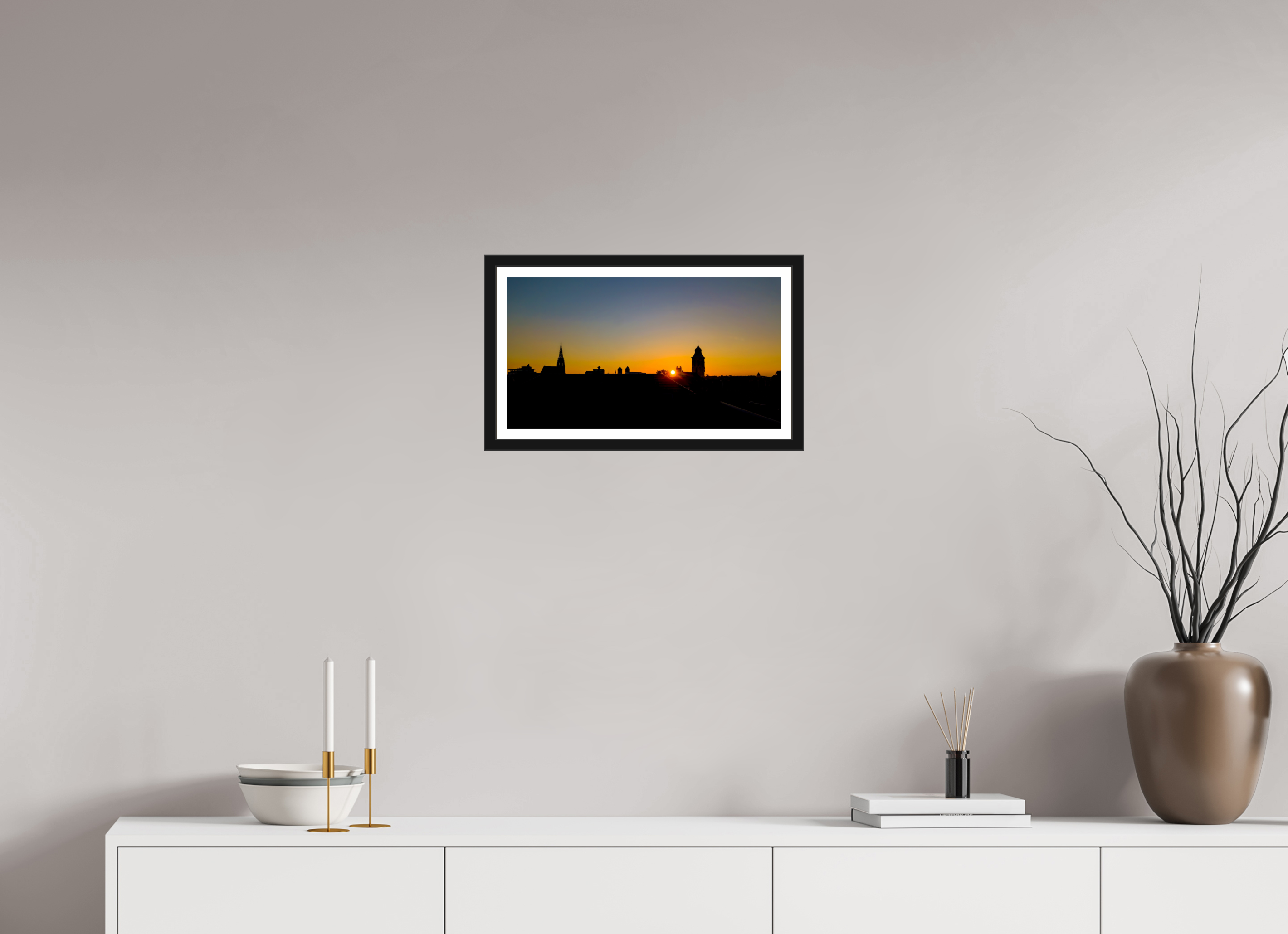 48 x 27 cm, Bern und Rand Skyline / Sonnenuntergang