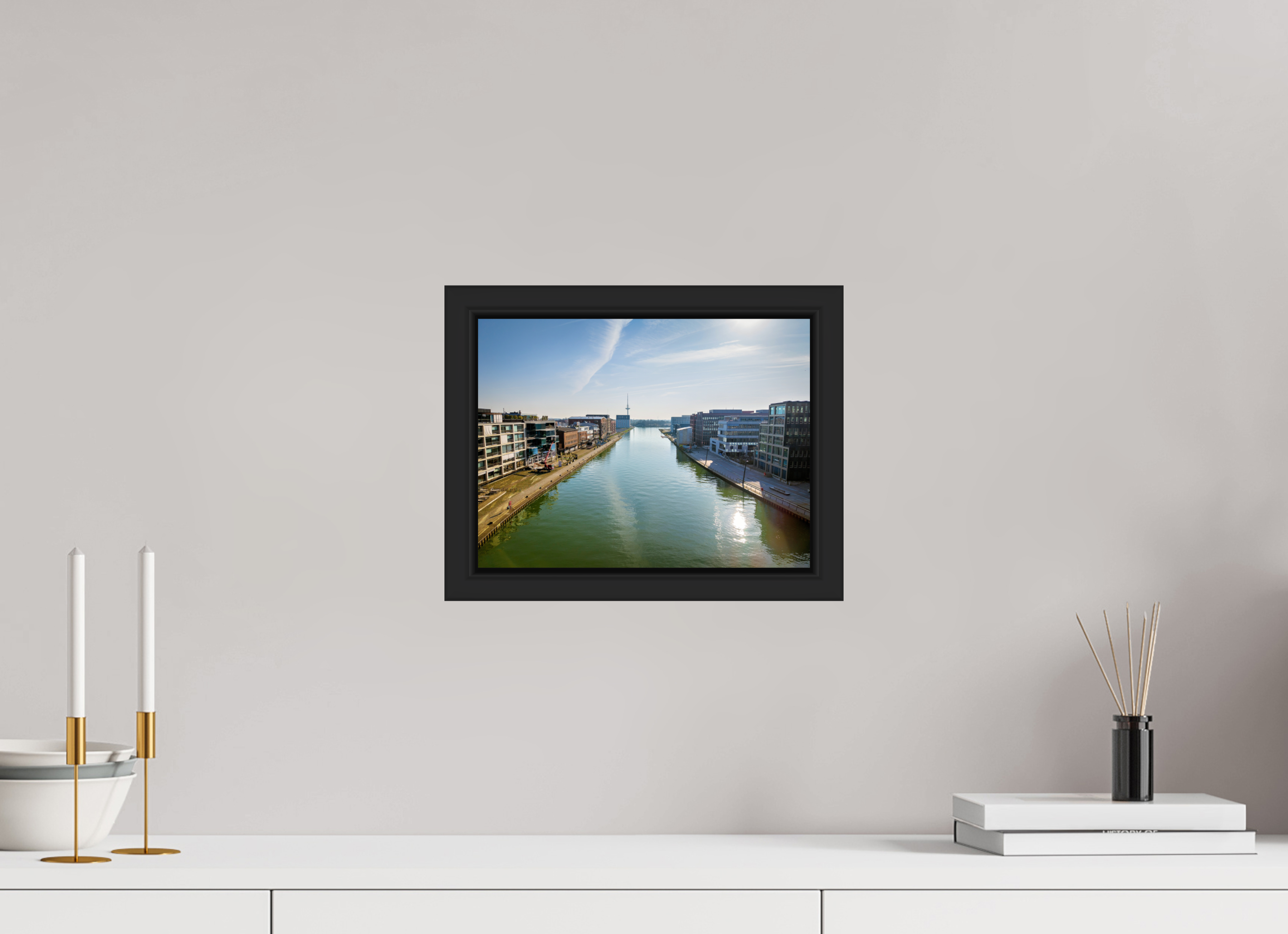 28 x 21 cm, Tokyo 20mm Schattenfuge 4mm Münster Hafen – Ruhe zwischen Stahl und Wasser