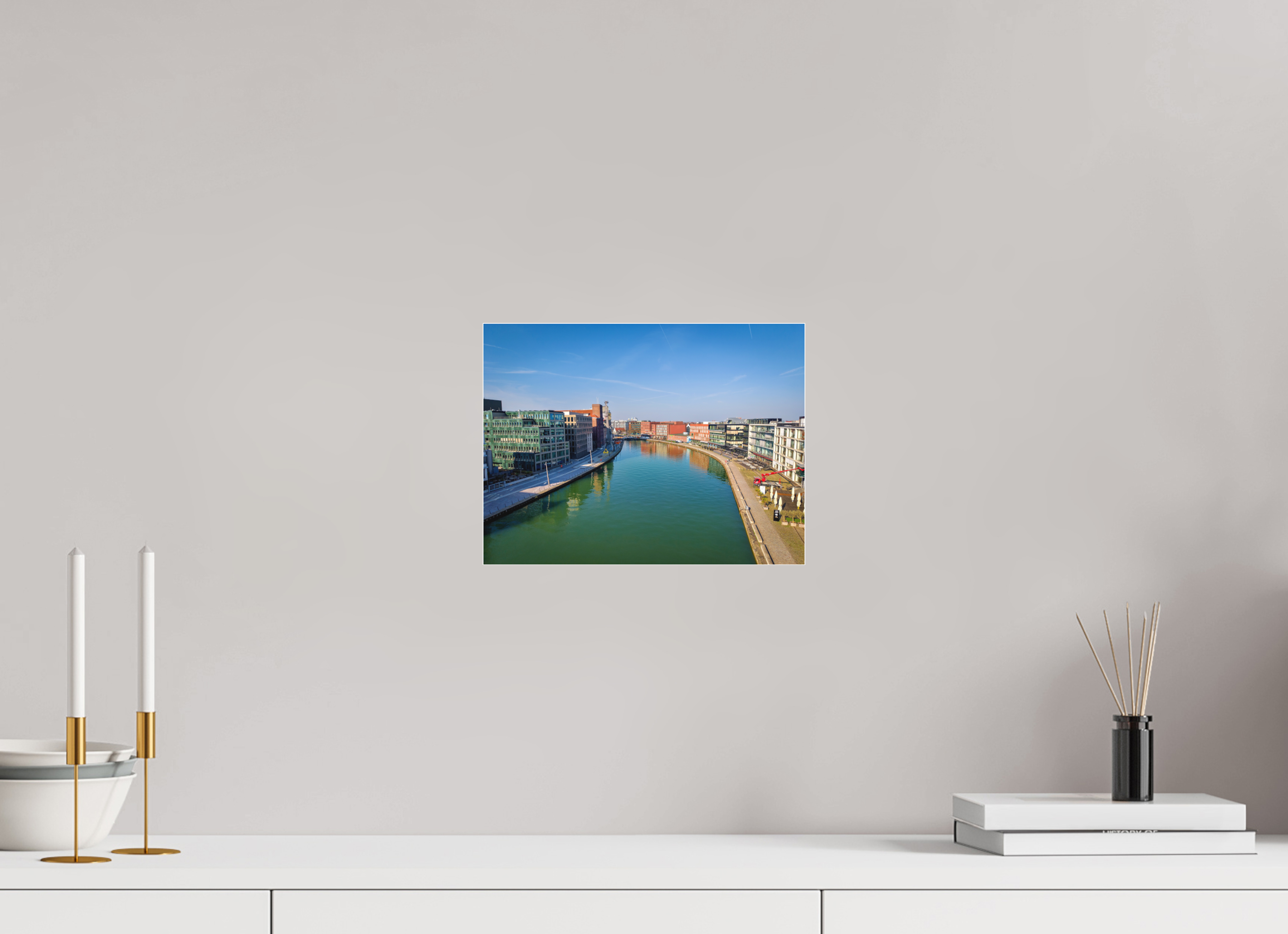 28 x 21 cm, Acrylglas Fine Art Pigmentdruck Münster Hafen – Ruhe zwischen Stahl und Wasser