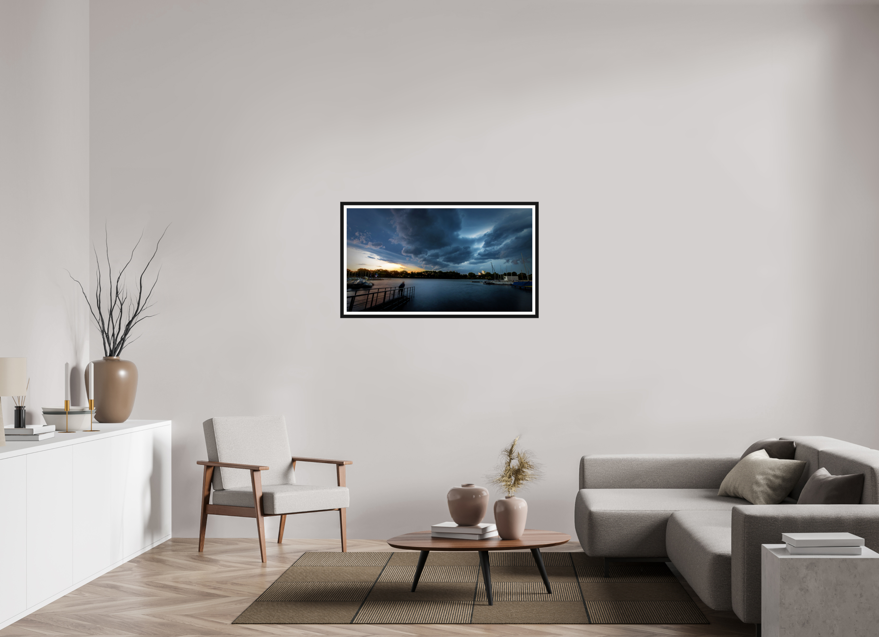 112 x 63 cm, Bern und Rand Der Aasee im Gewitter