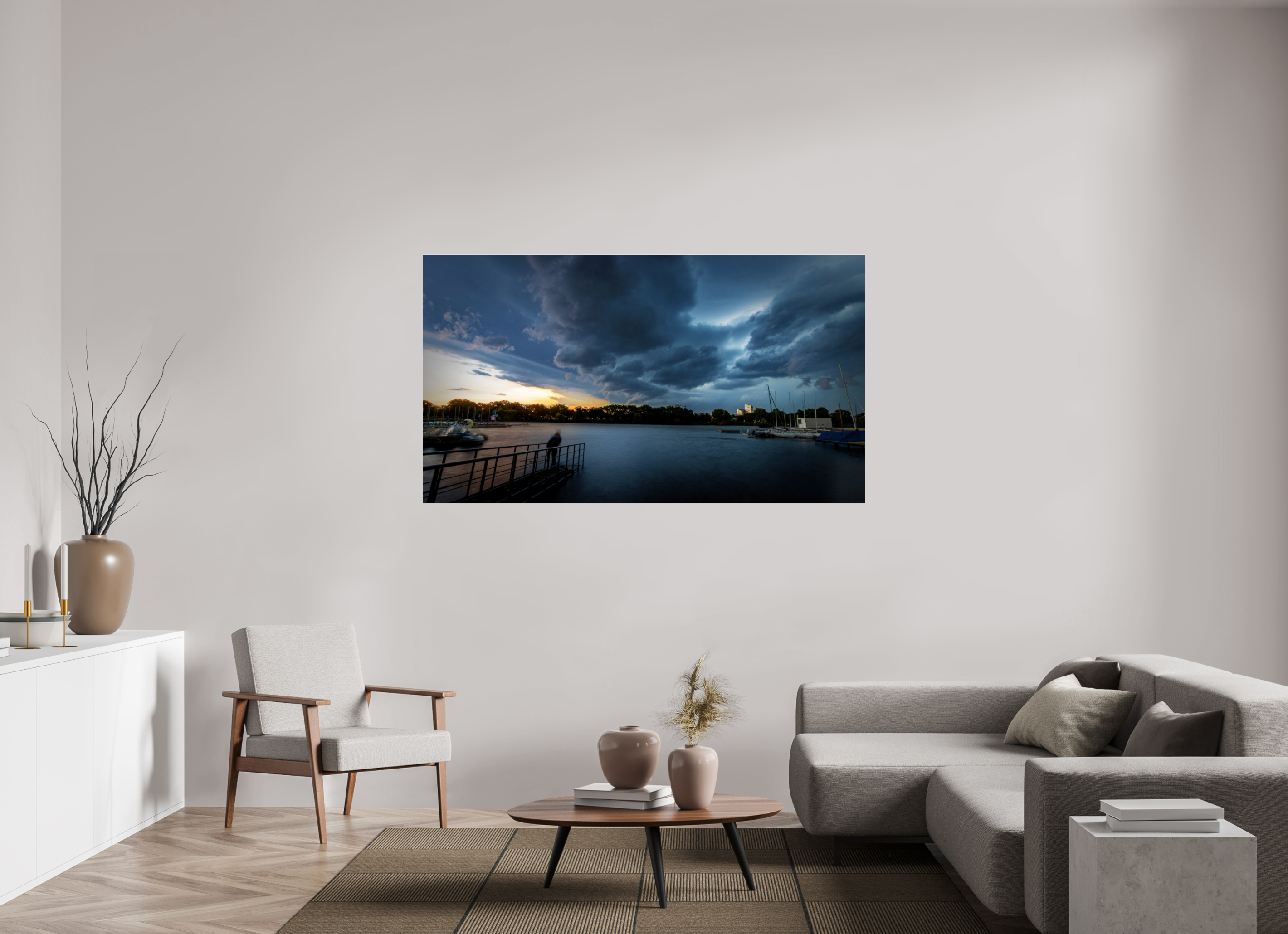176 x 99 cm, Photo Print Under Acrylic Glass Der Aasee im Gewitter