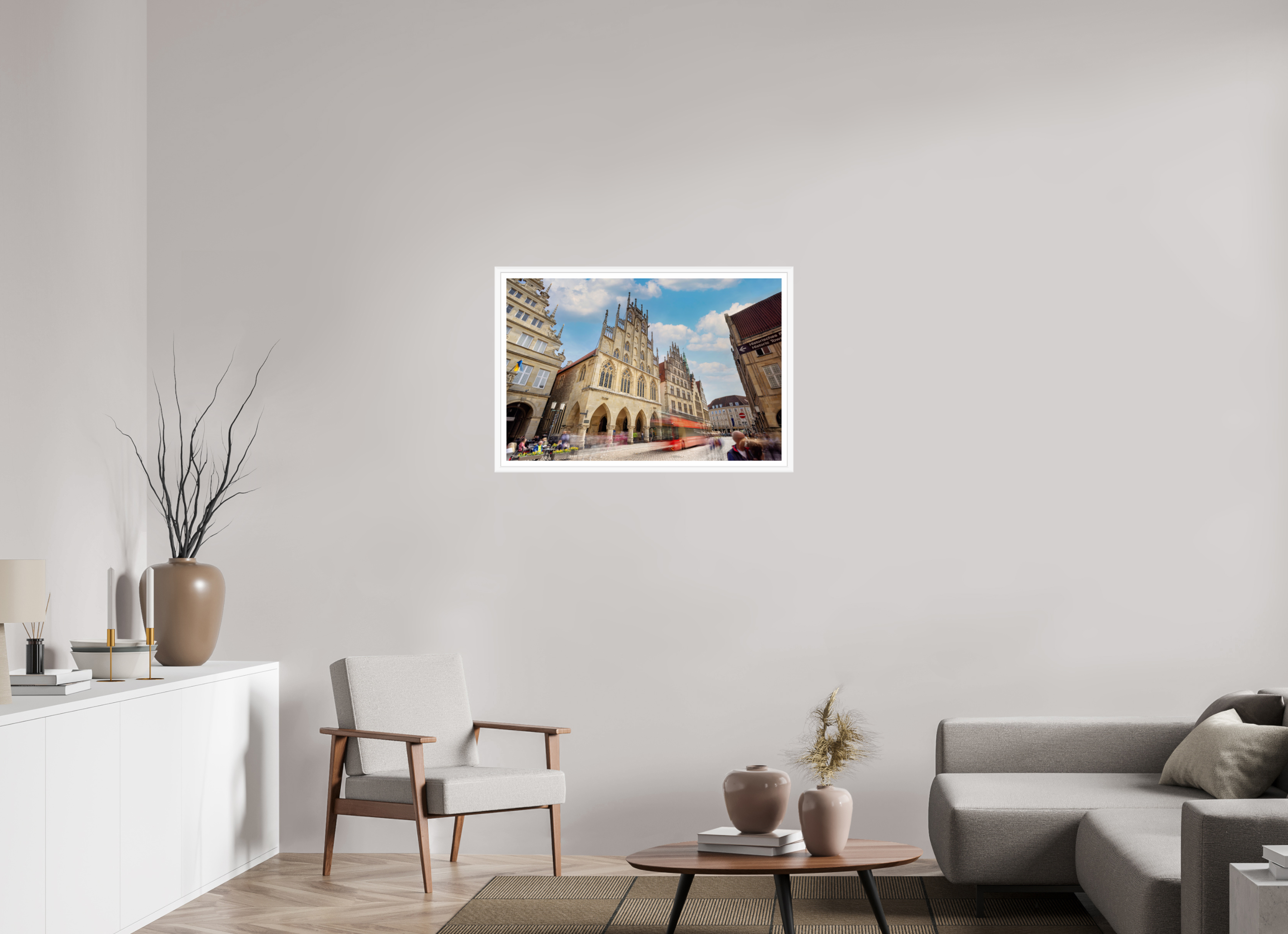 90 x 60 cm, Bern weiß und Rand Rathaus und Bus