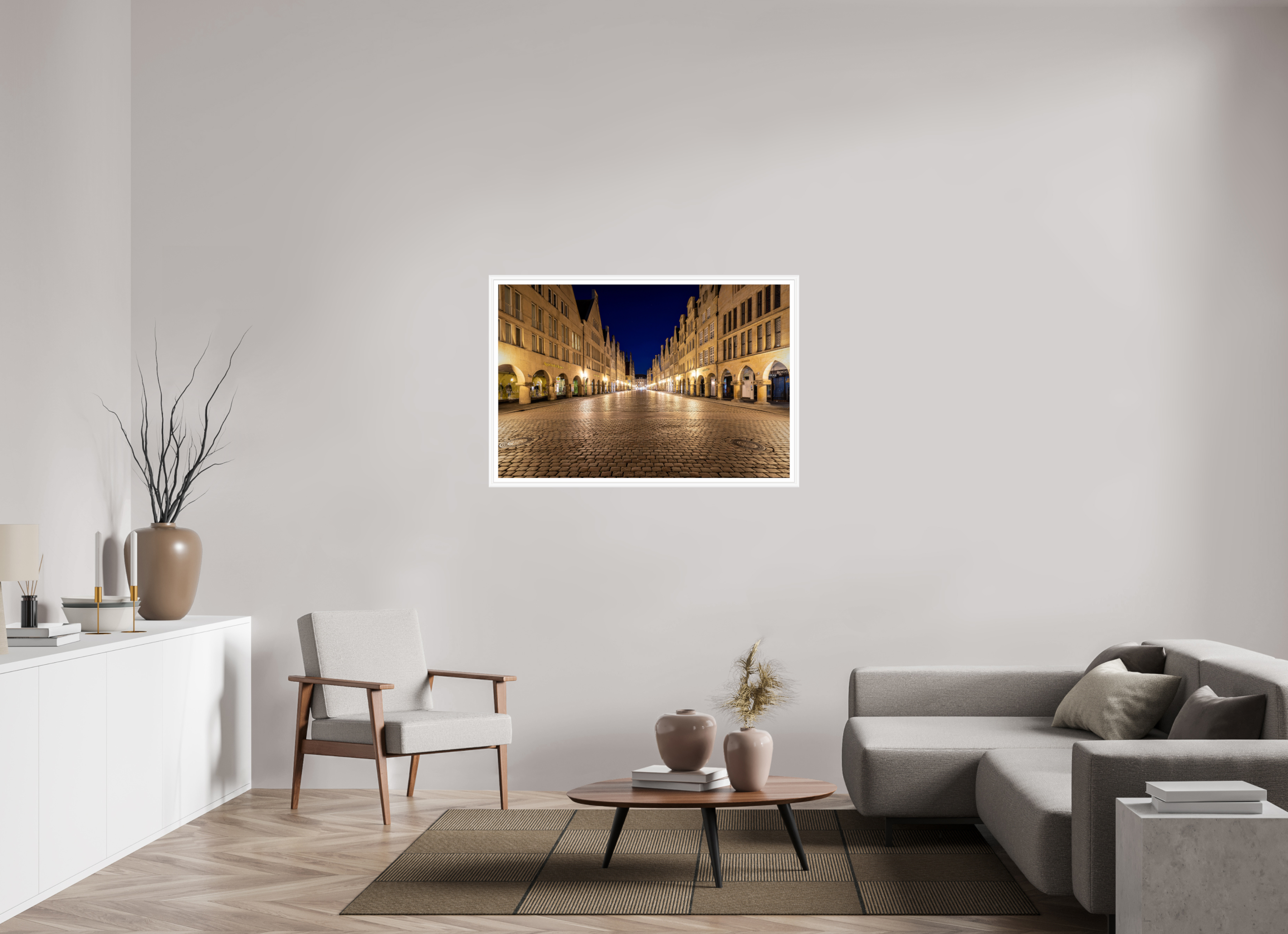 120 x 80 cm, Bern weiß und Rand Prinzipalmarkt bei Nacht