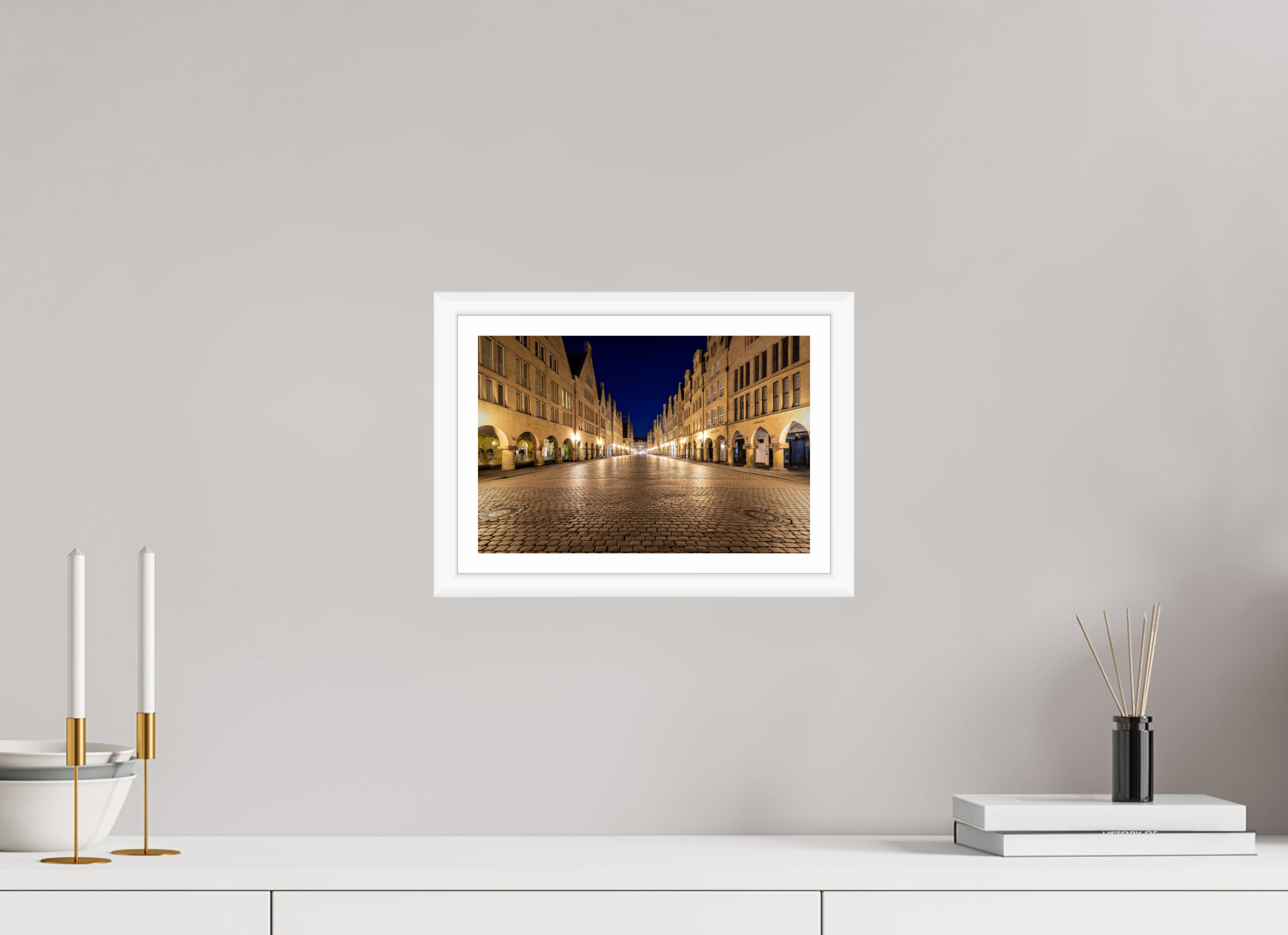 30 x 20 cm, Bern weiß und Rand Prinzipalmarkt bei Nacht