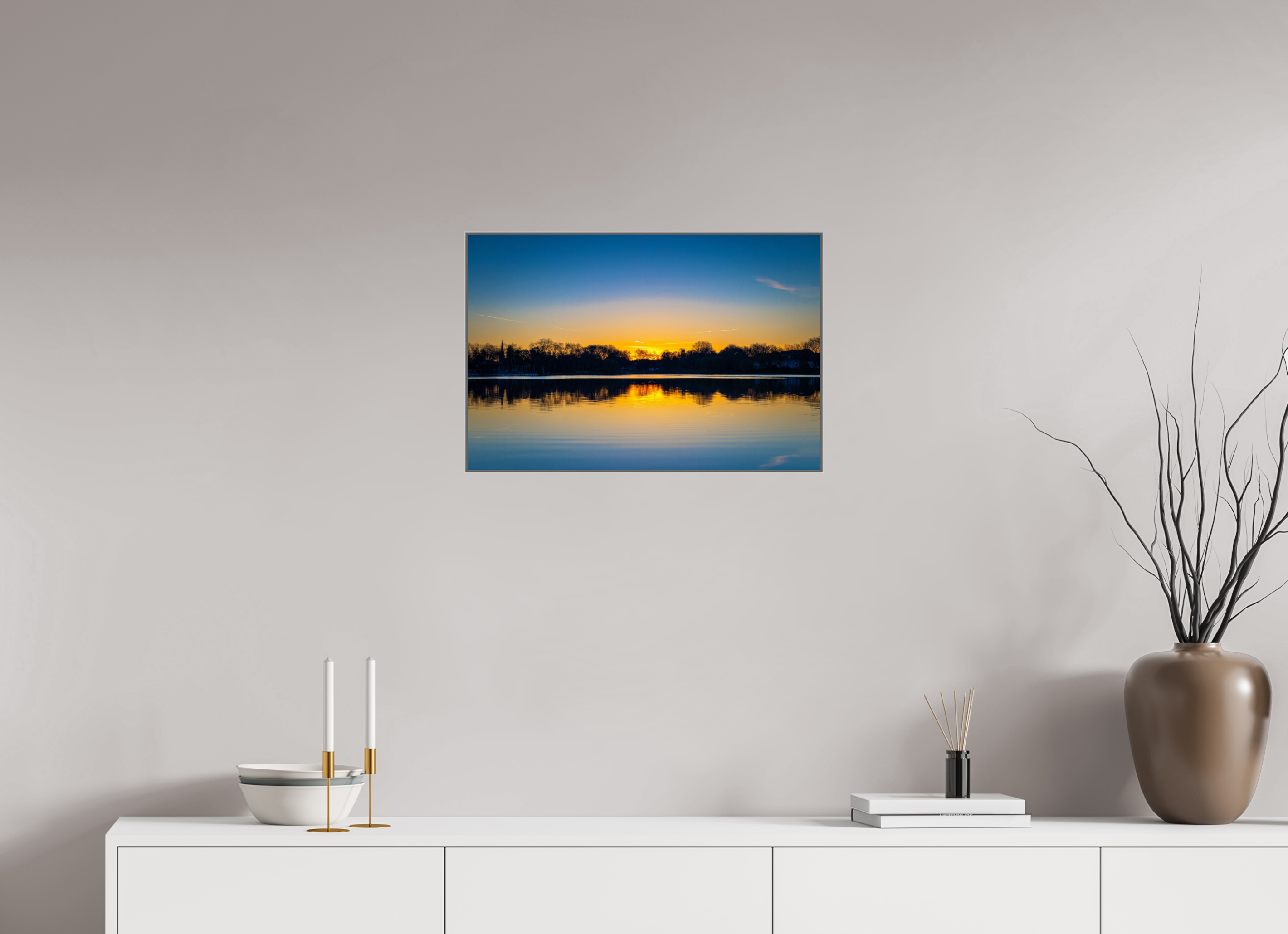 60 x 40 cm, Alurahmen 25mm Der Aasee bei Sonnenaufgang