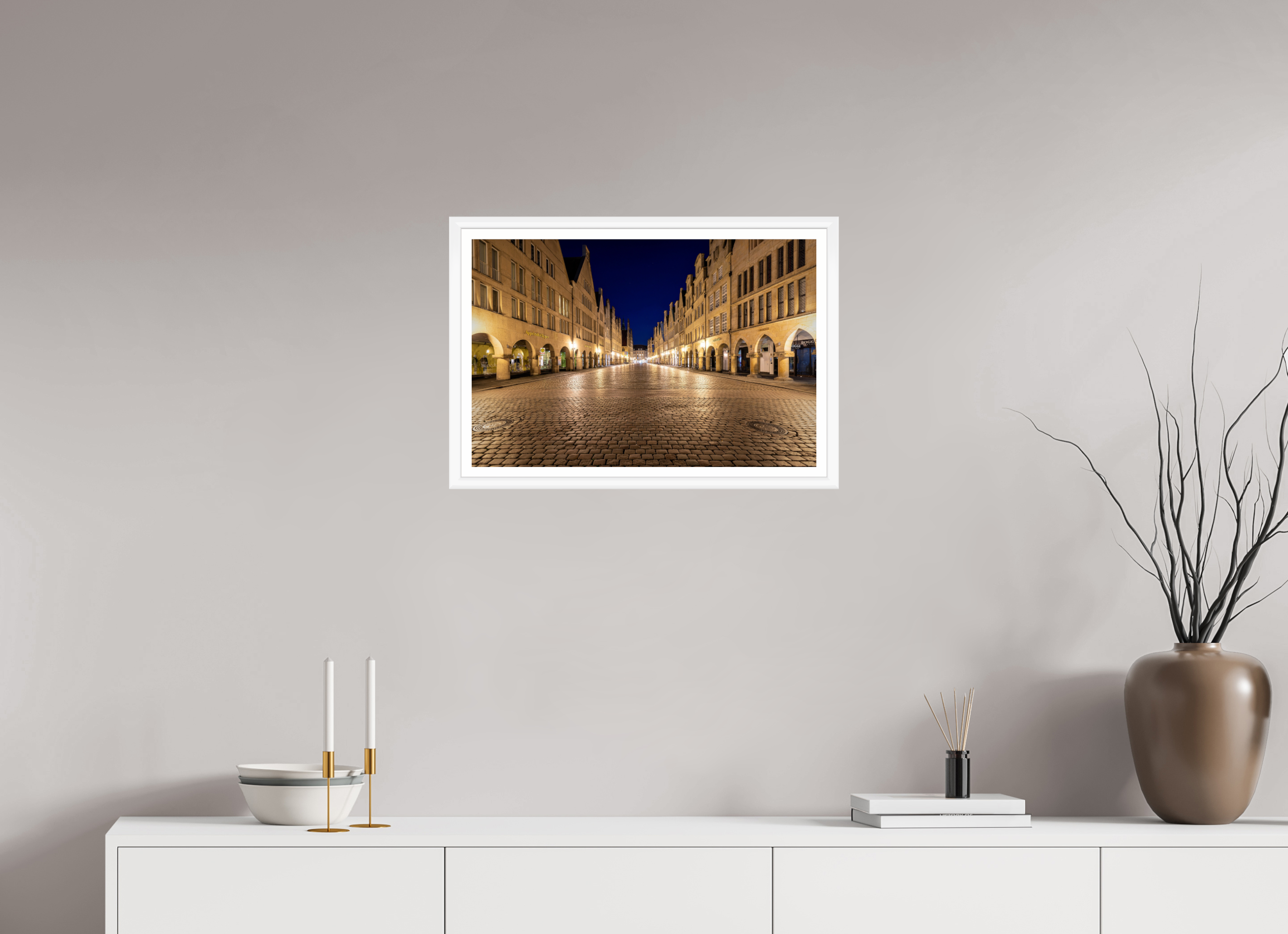 60 x 40 cm, Bern weiß und Rand Prinzipalmarkt bei Nacht
