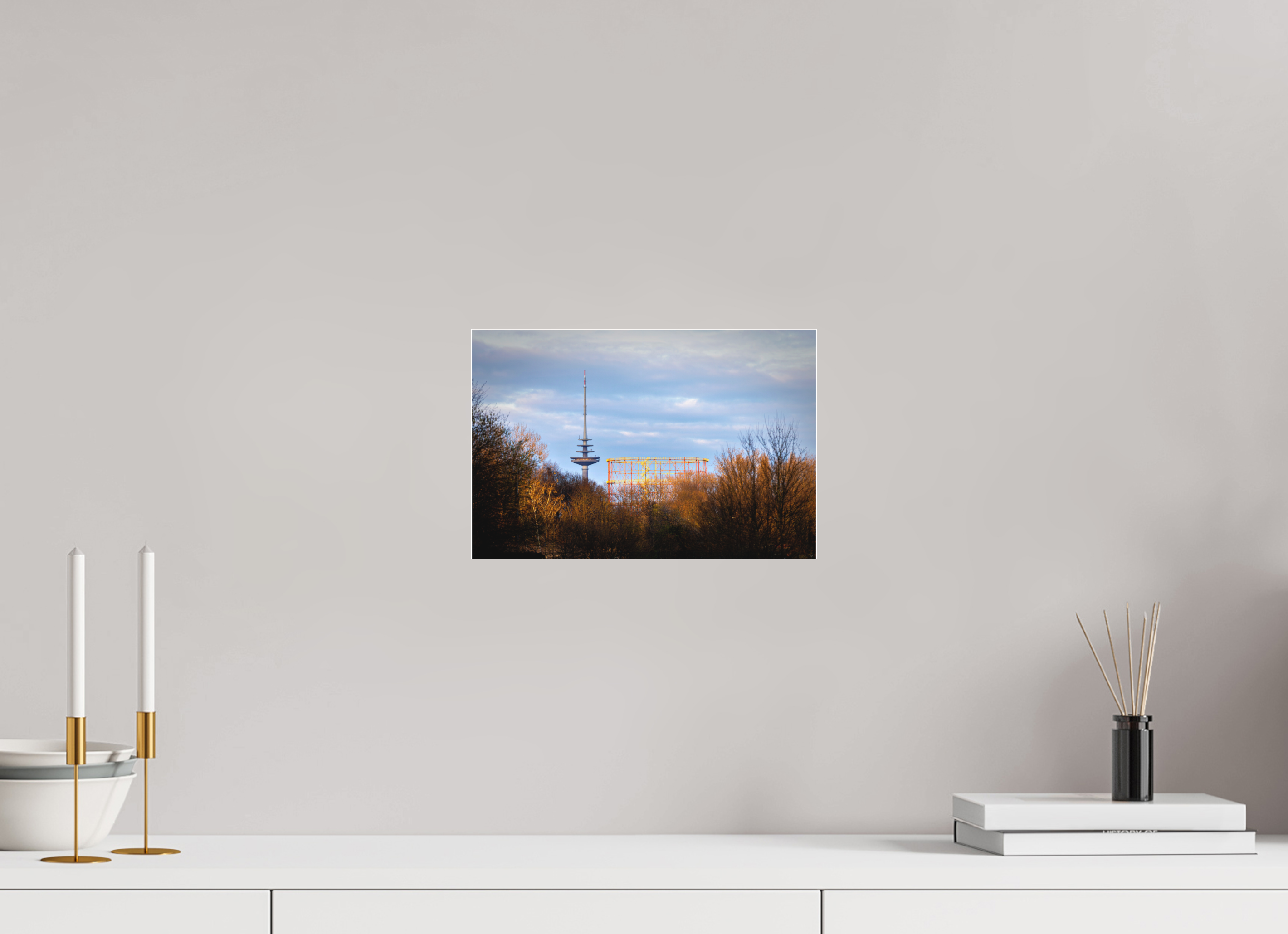 30 x 20 cm, Acrylglas Fine Art Pigmentdruck Fernsehturm und Gasometer