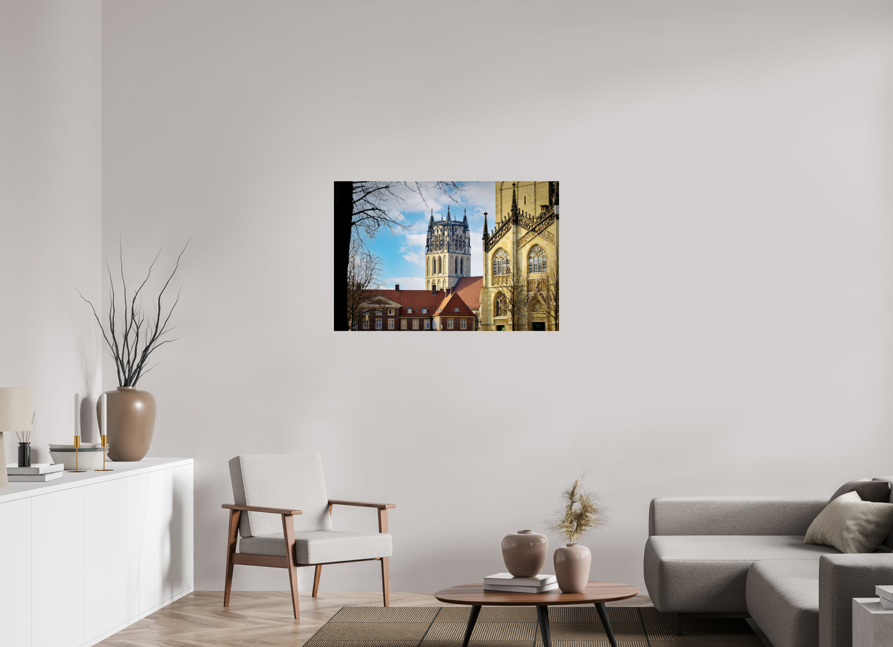 105 x 70 cm, Photo Print Under Acrylic Glass Überwasserkirche mit Dom