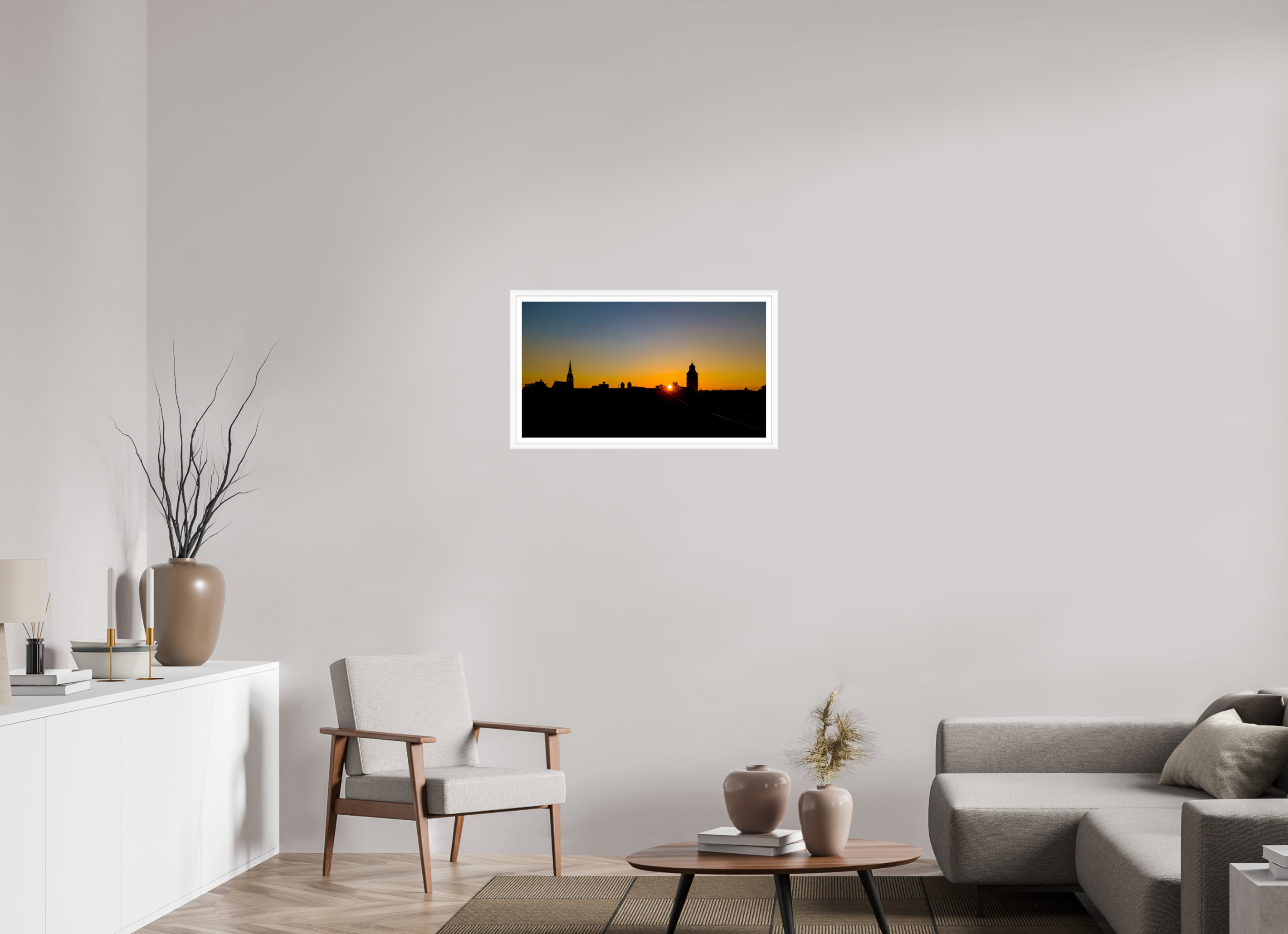 80 x 45 cm, Bern weiß und Rand Skyline / Sonnenuntergang 2