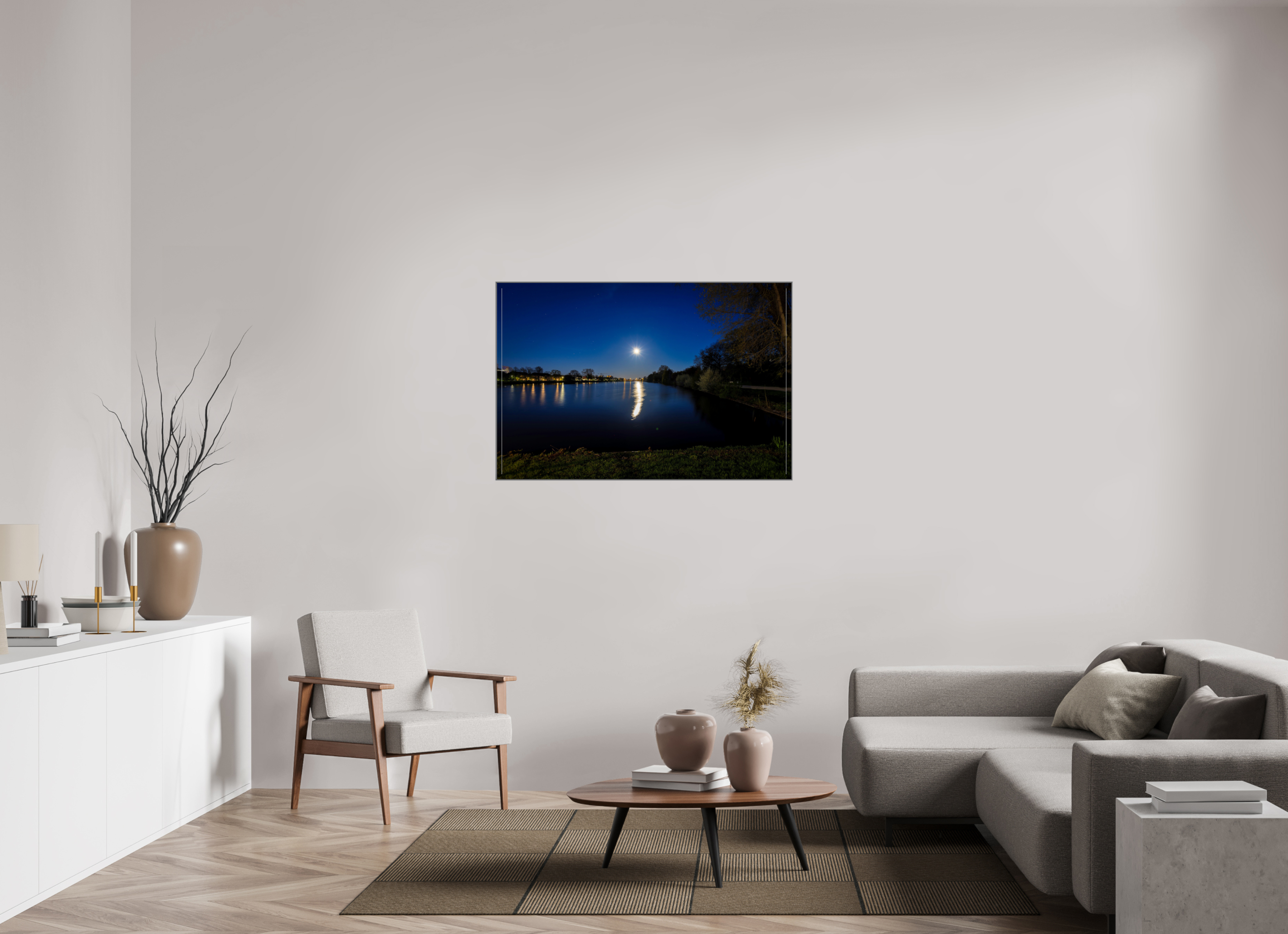 120 x 80 cm, Alurahmen 25mm Aasee bei Nacht