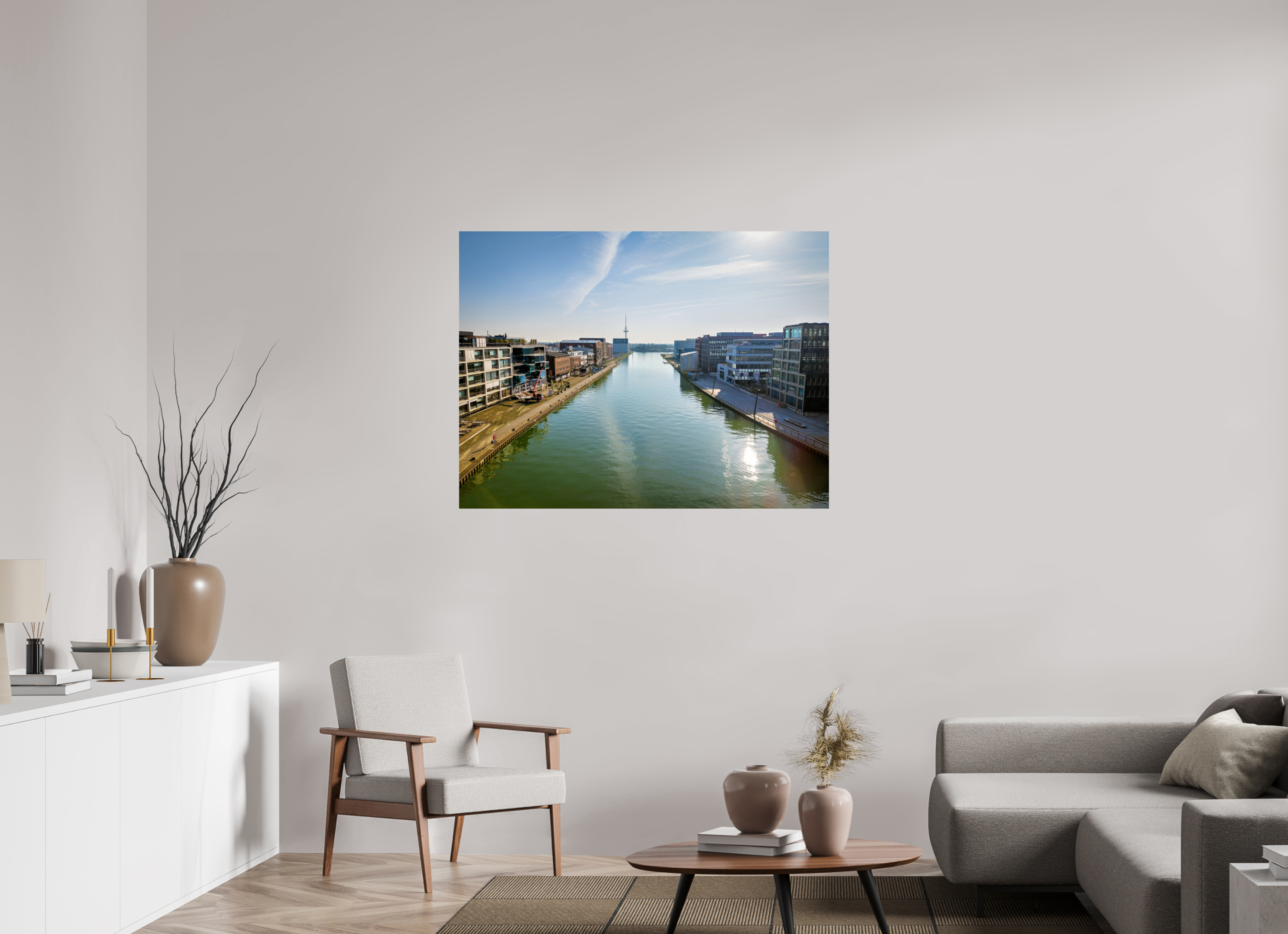 120 x 90 cm, Photo Print On Fuji Crystal DP II Münster Hafen – Ruhe zwischen Stahl und Wasser