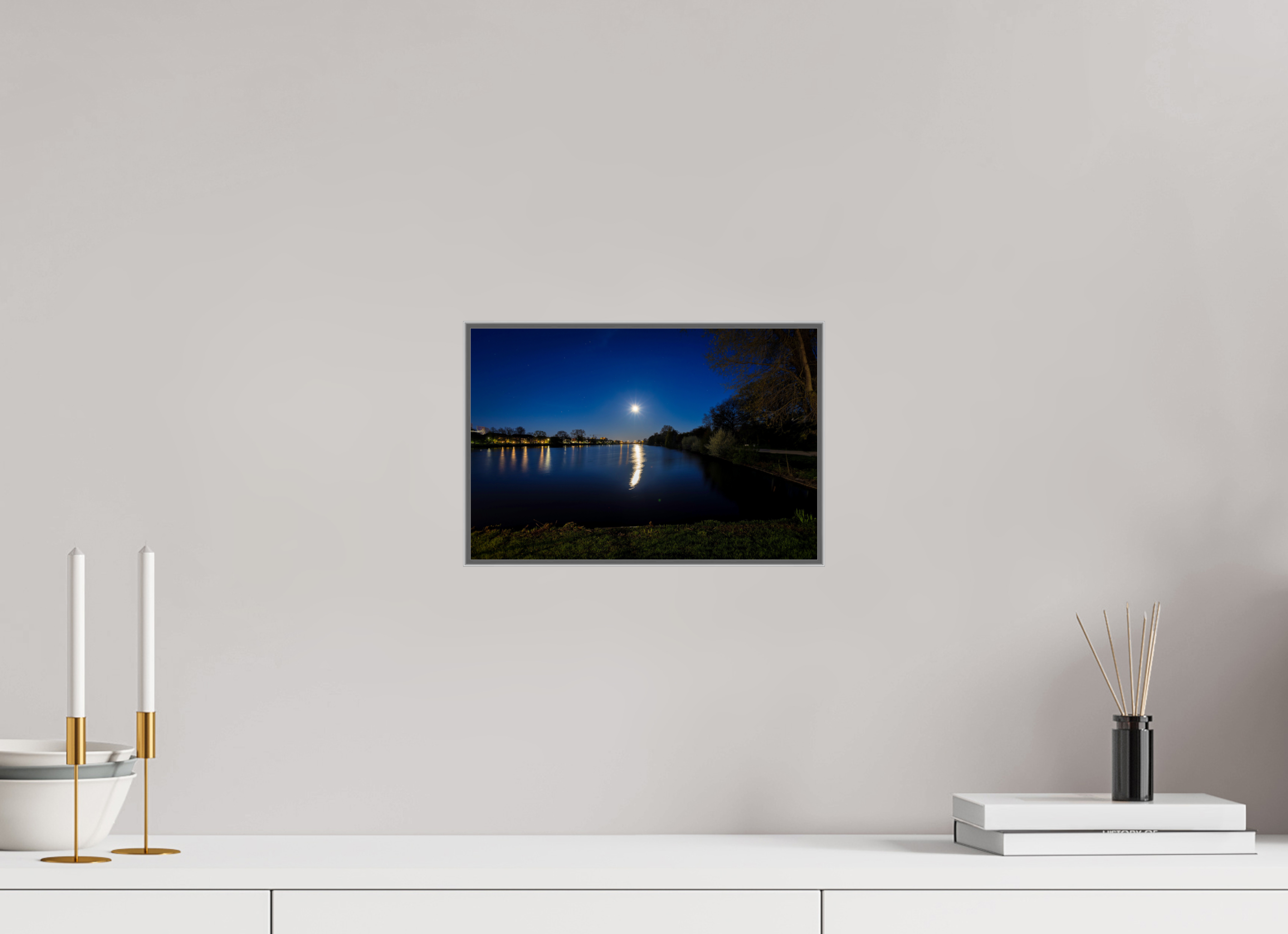 30 x 20 cm, Alurahmen 25mm Aasee bei Nacht