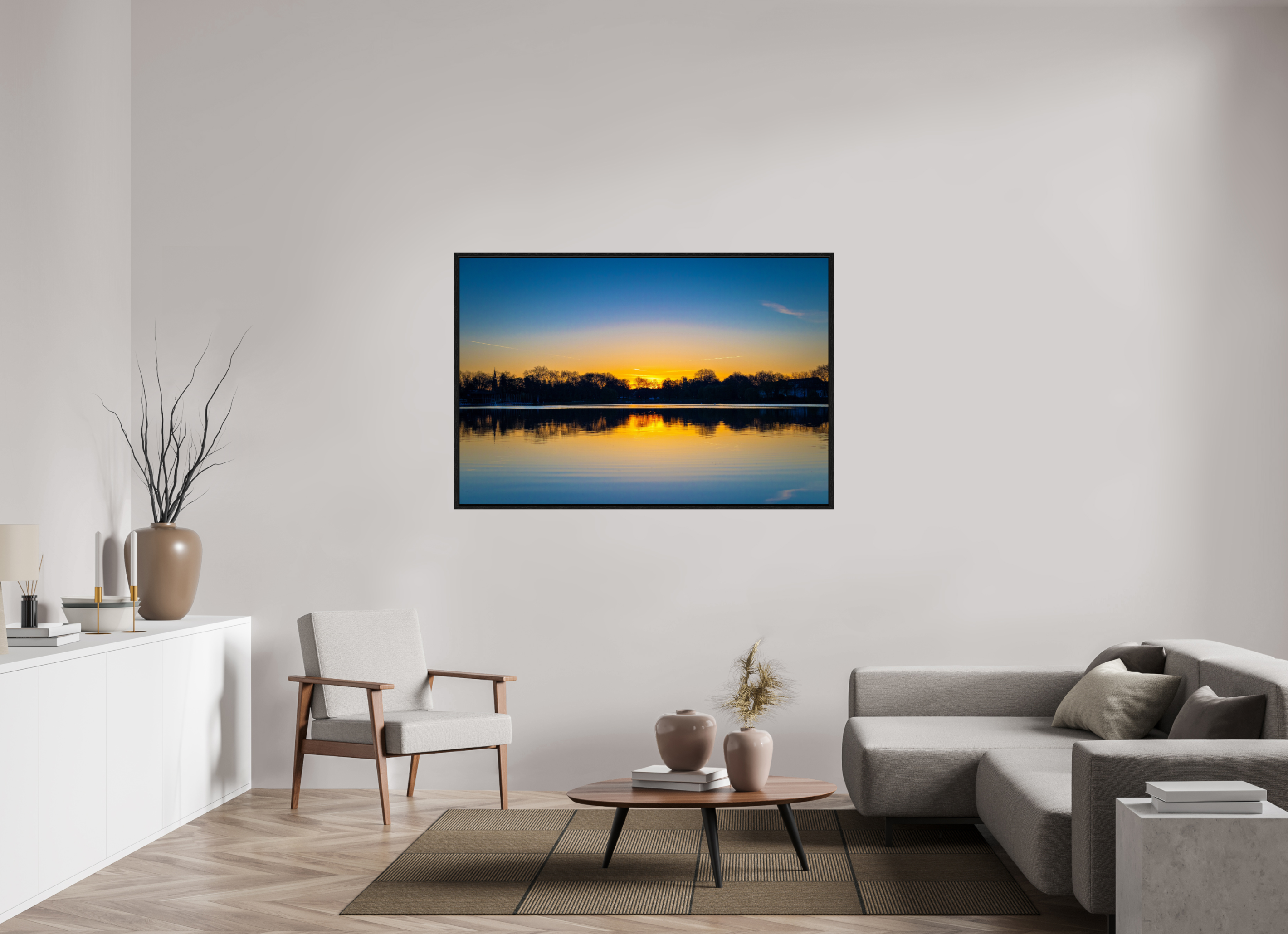 150 x 100 cm, Floater Frame Der Aasee bei Sonnenaufgang