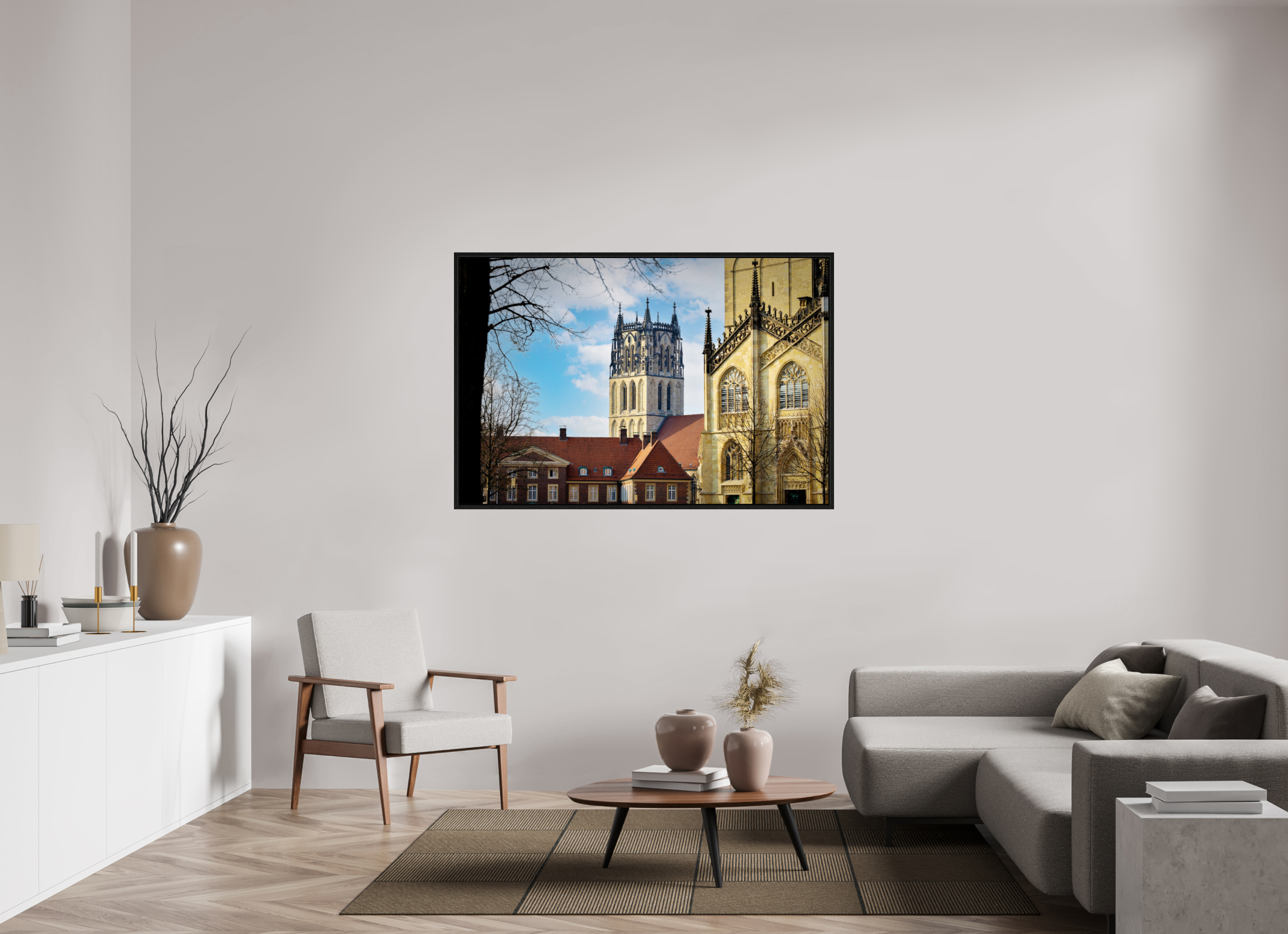 150 x 100 cm, Floater Frame Überwasserkirche mit Dom