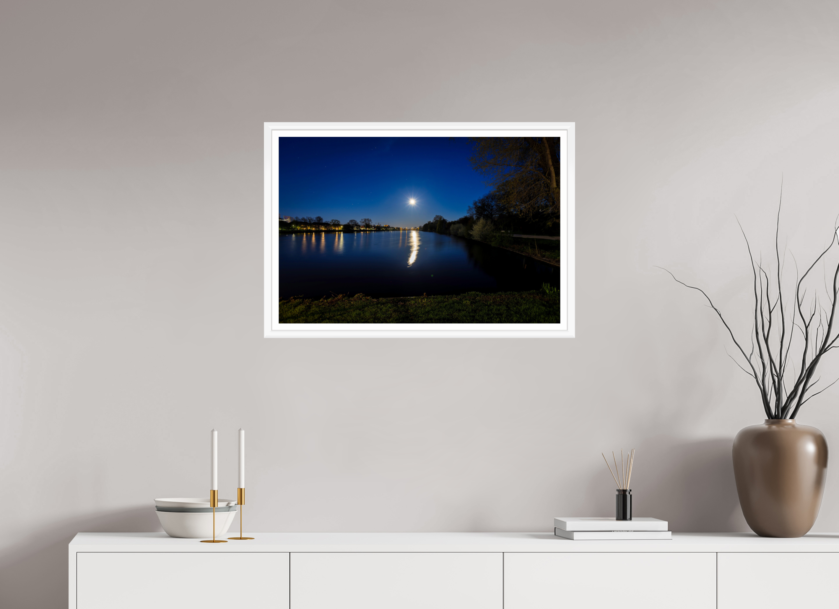75 x 50 cm, Bern weiß und Rand Aasee bei Nacht
