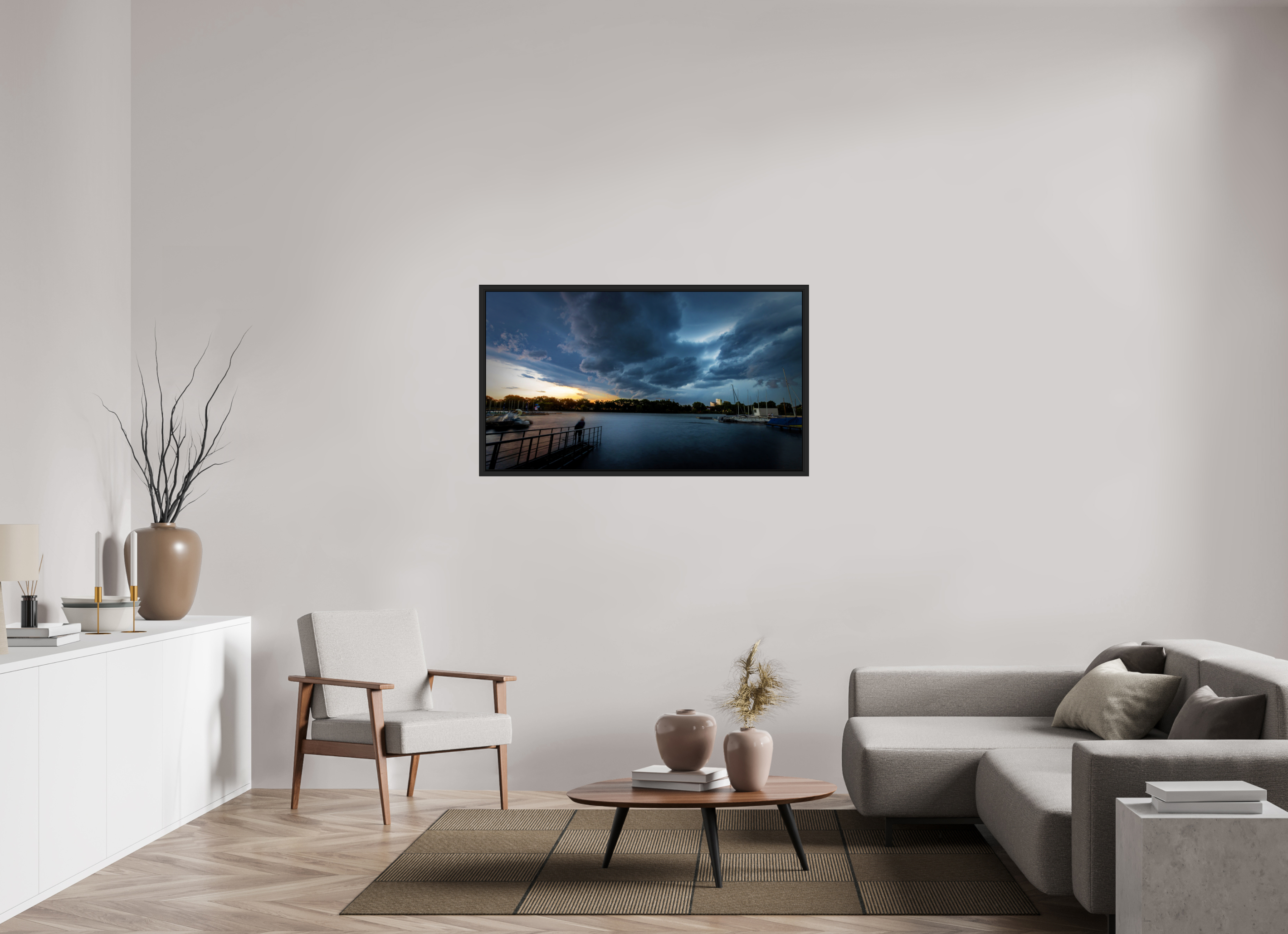 128 x 72 cm, Tokyo 20mm Schattenfuge 4mm Der Aasee im Gewitter